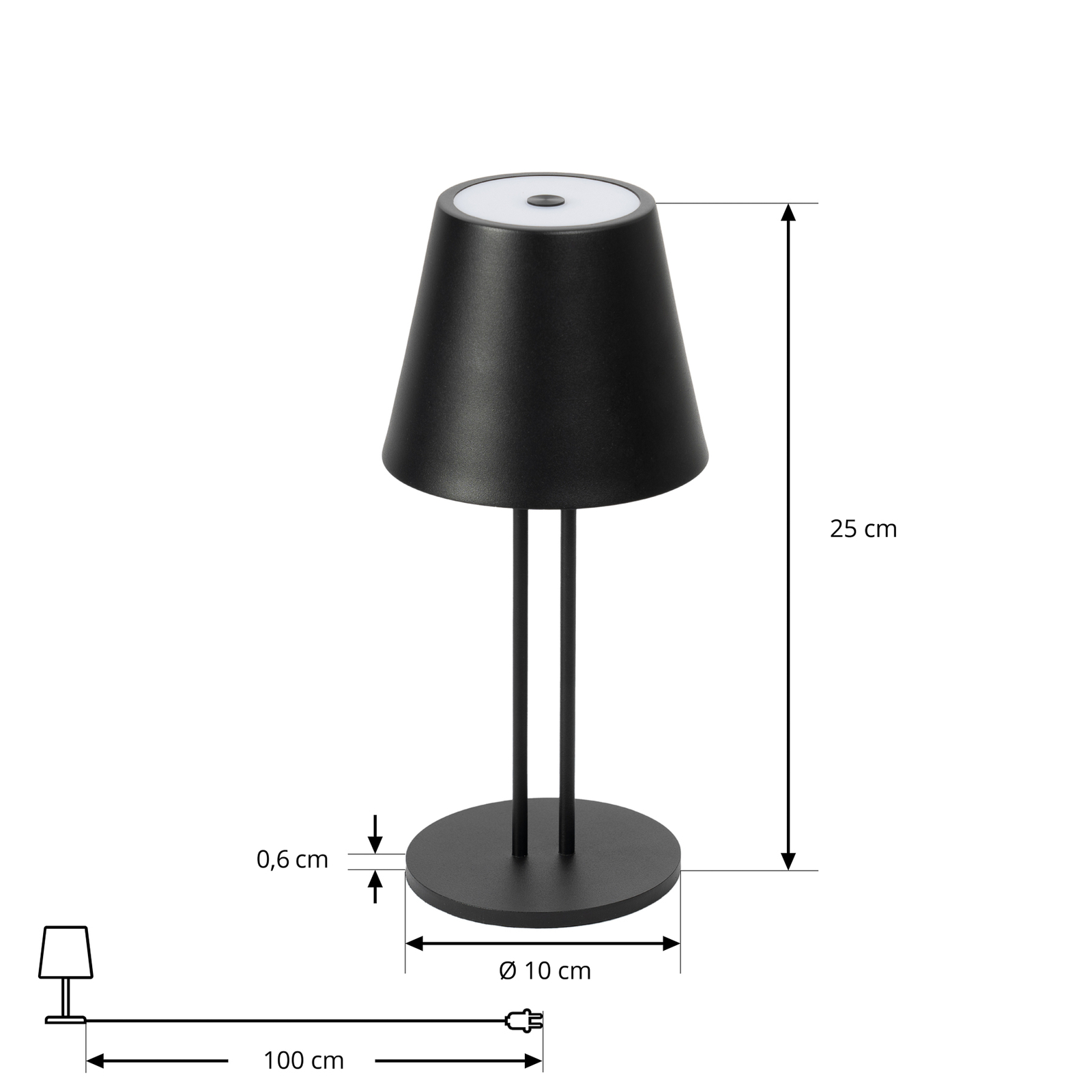 Lindby LED-es újratölthető asztali lámpa Janea, kétlábú, fekete, fém
