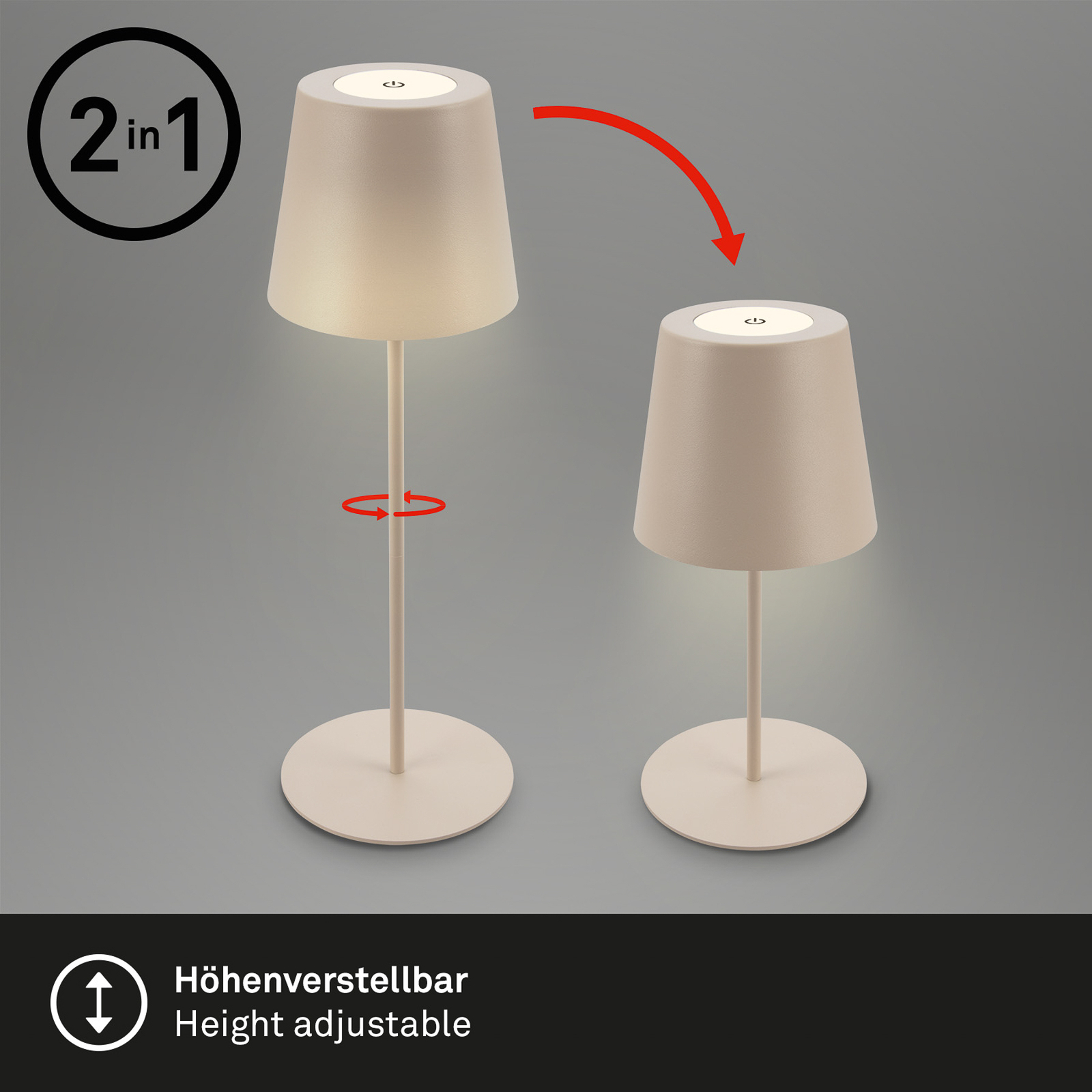 Nabíjateľná stolová lampa LED 7508011, béžová, 2 700 K IP44 dotykový