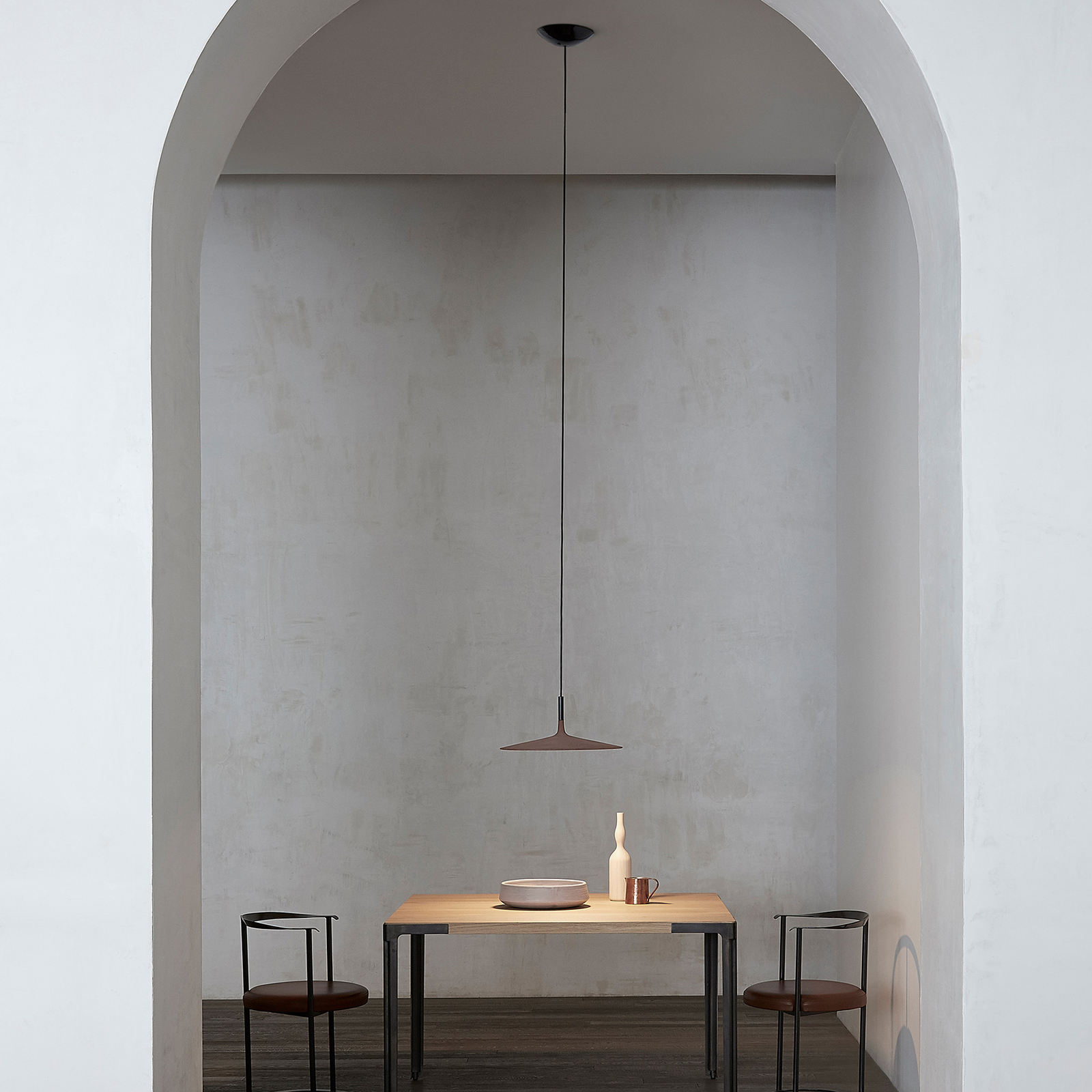 FOSCARINI Foscarini MyLight Aplomb large hanging lamp brown, for Kitchen, handcast concrete, aluminium, 11.7 W, energy efficiency: A+, H: 20 cm