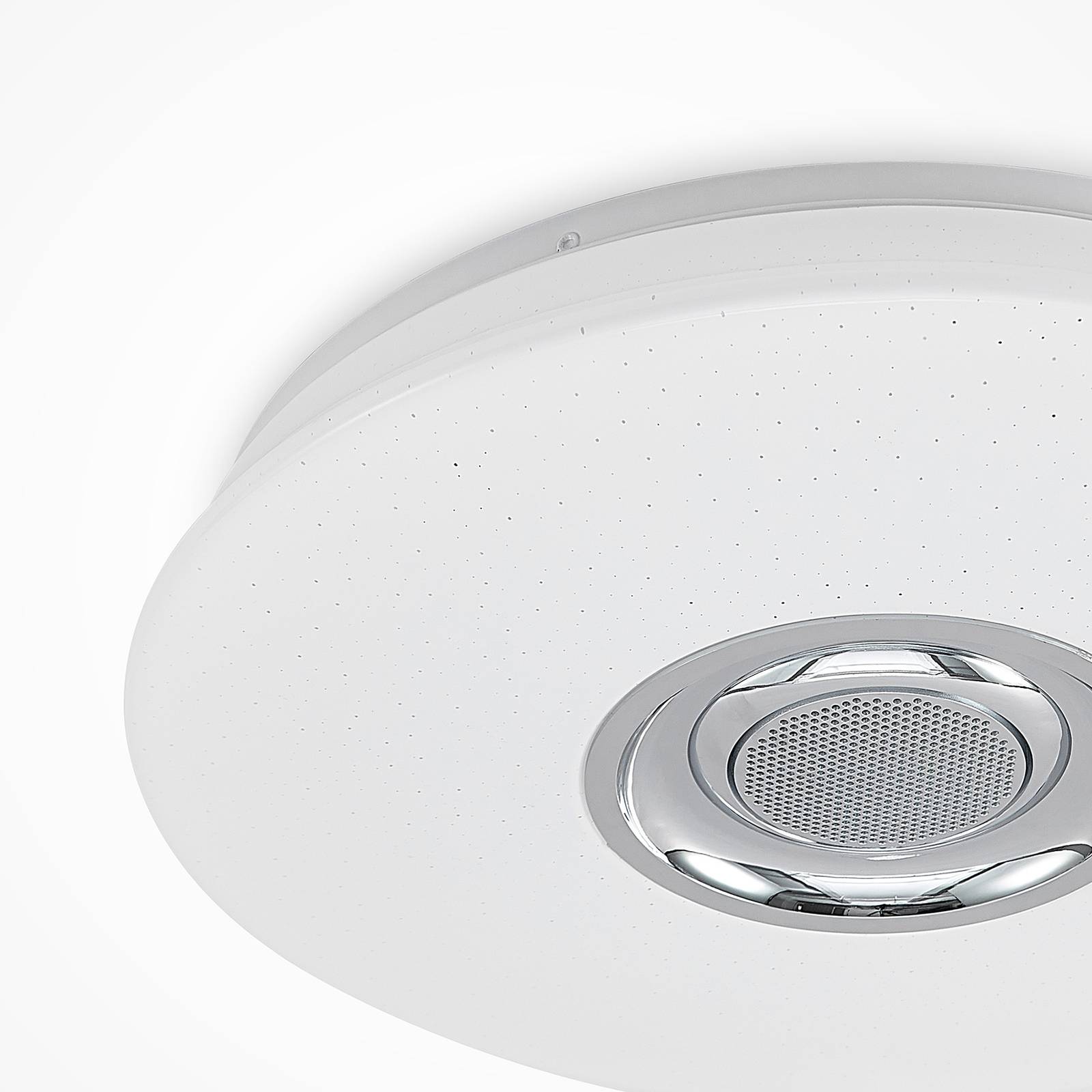 Lampa sufitowa LED Lindby Elpida, głośnik, biały, Ø 39 cm