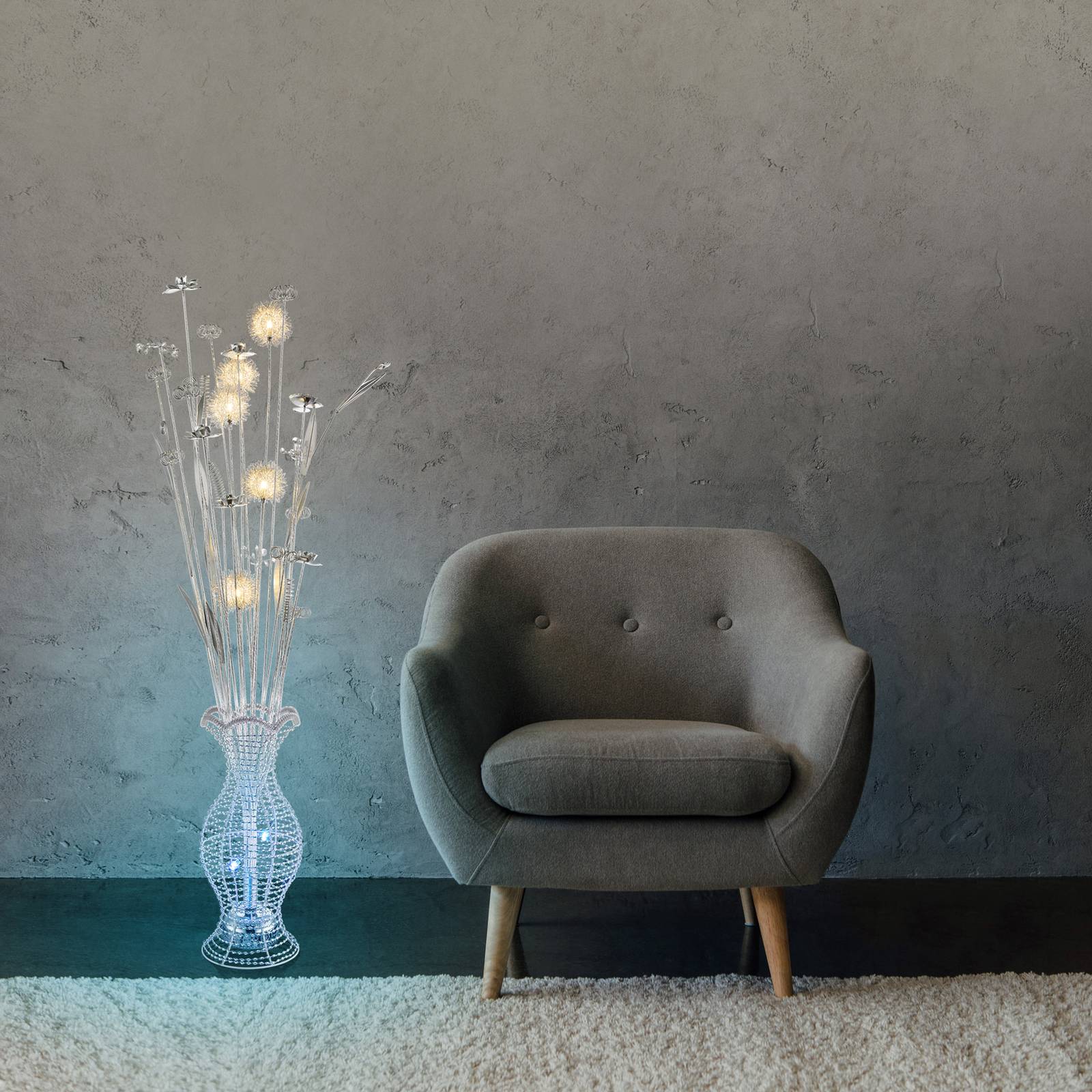Lampadaire LED Anton, couleurs RVB, aspect vase