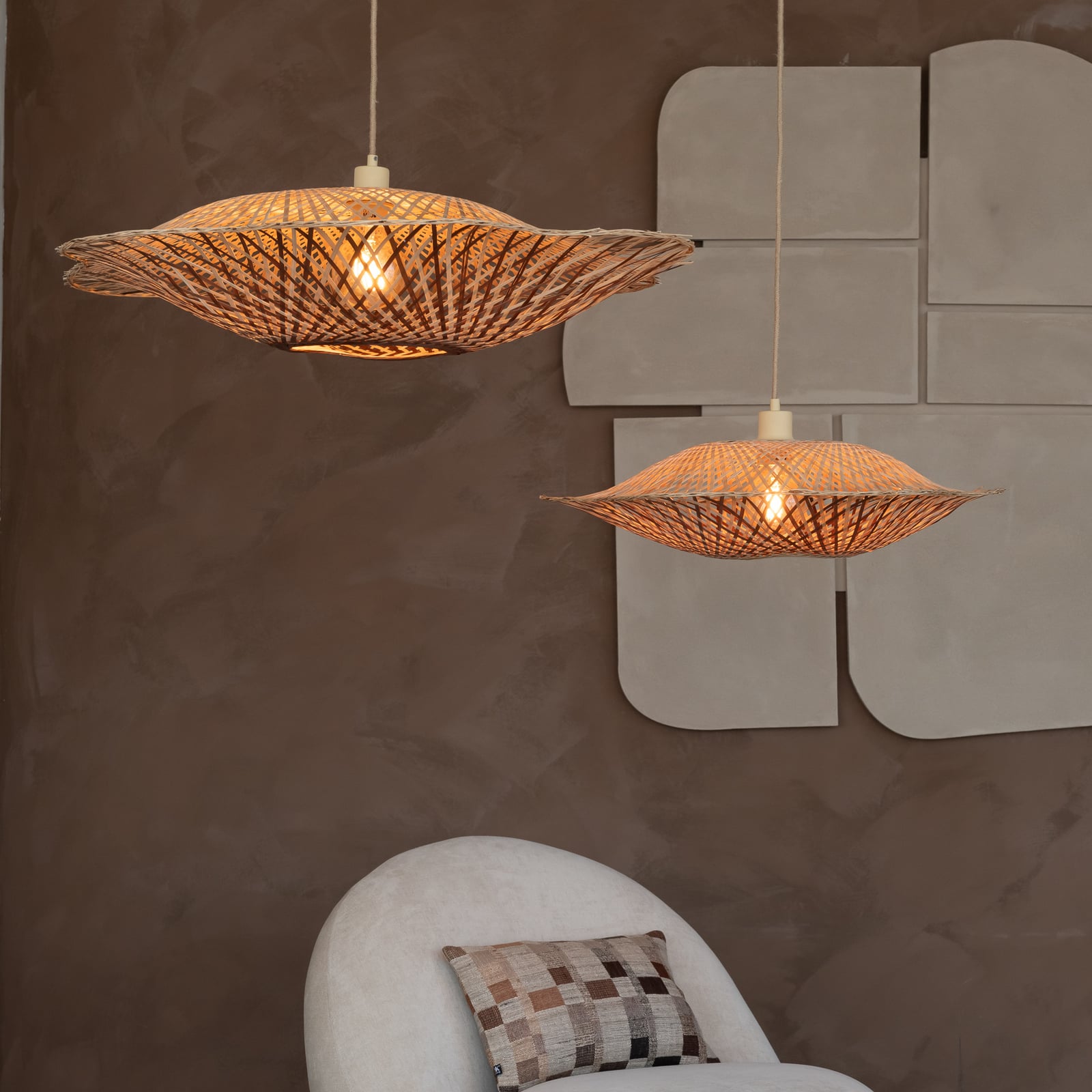 GOOD & MOJO Candeeiro suspenso Madura, Ø 44 cm, natural/castanho, bambu