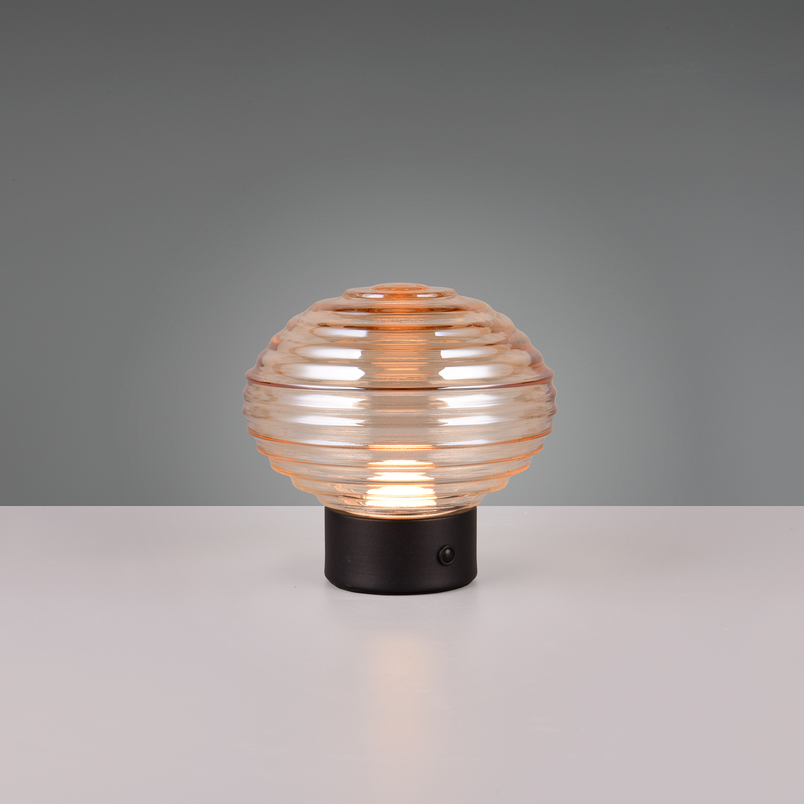 LED-Akku-Tischlampe Earl, schwarz/amber, Höhe 14,5 cm, Glas