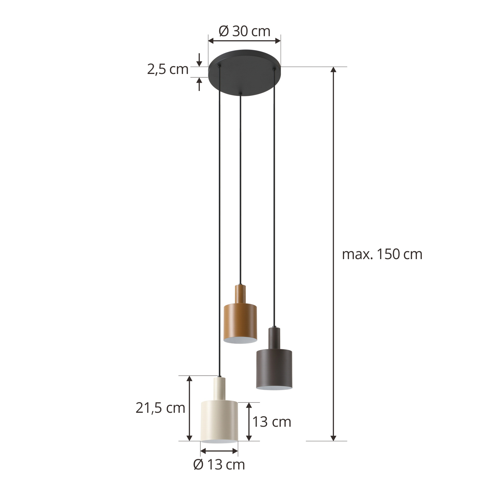 Lindby Suspension Ovelia, noir/marron/beige, 3 lampes, fer