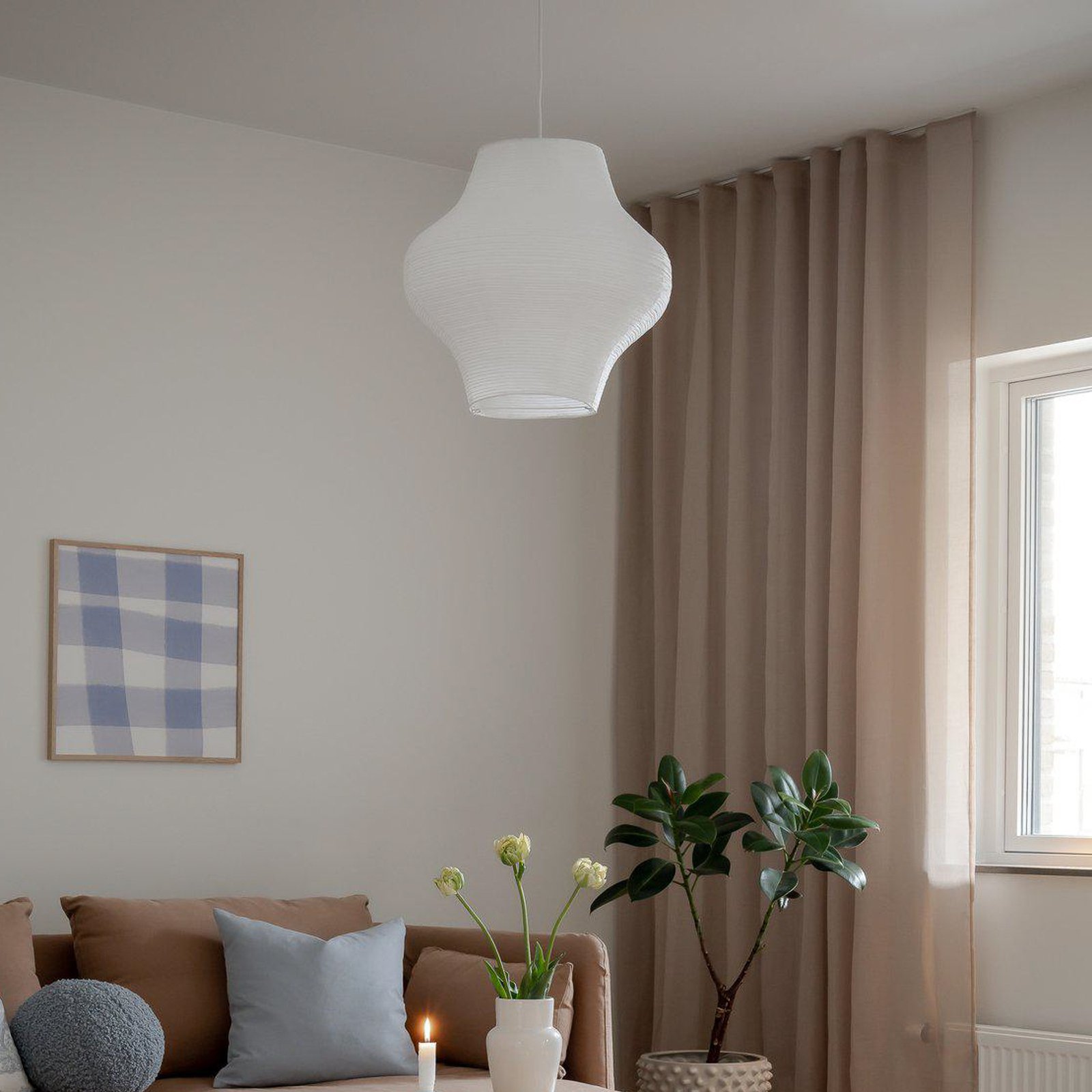 PR Home pendellampe Sani, Ø44,5 cm, hvit, hvitt oppheng, E14
