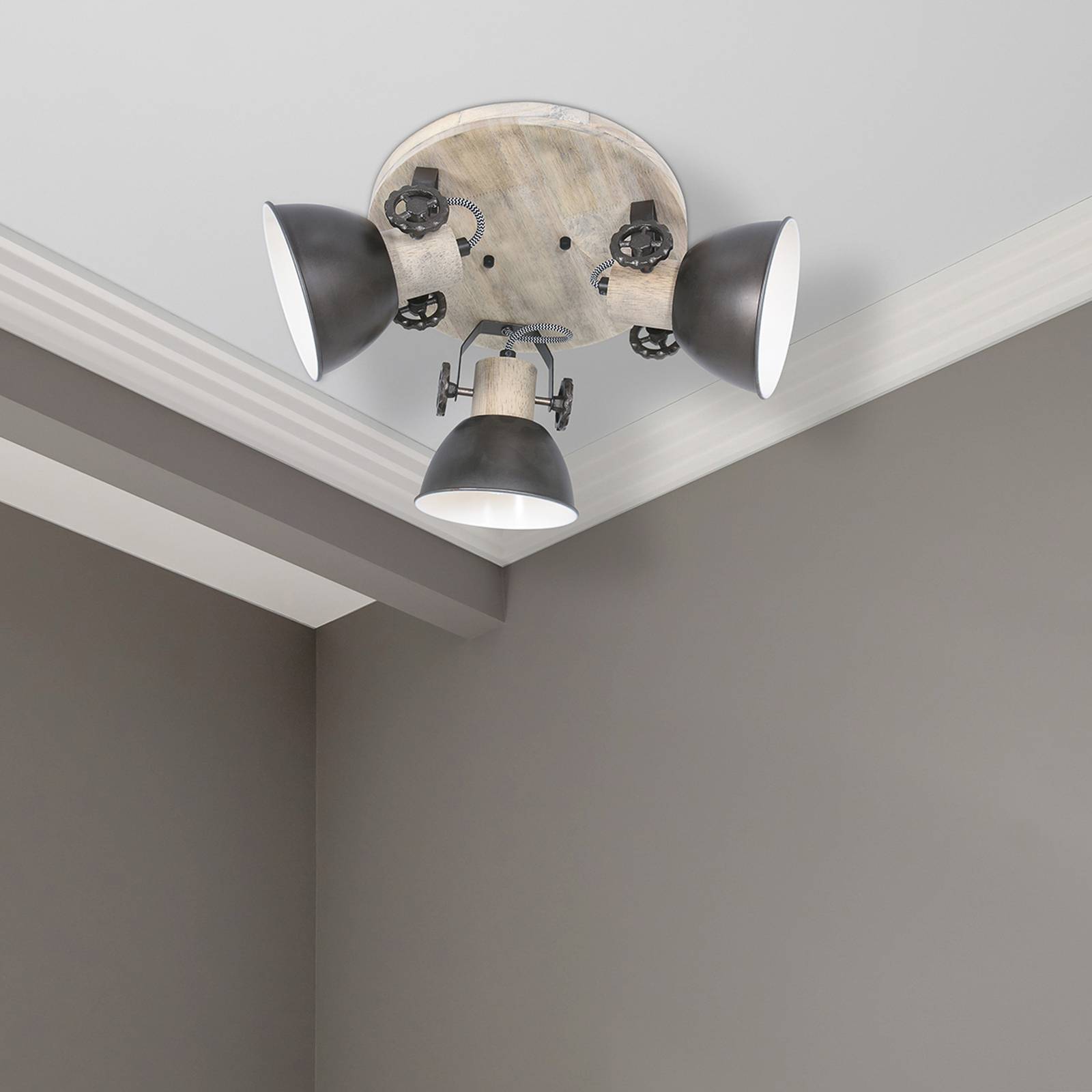 Steinhauer Spot plafond Gearwood, à 3 lampes rond, anthracite