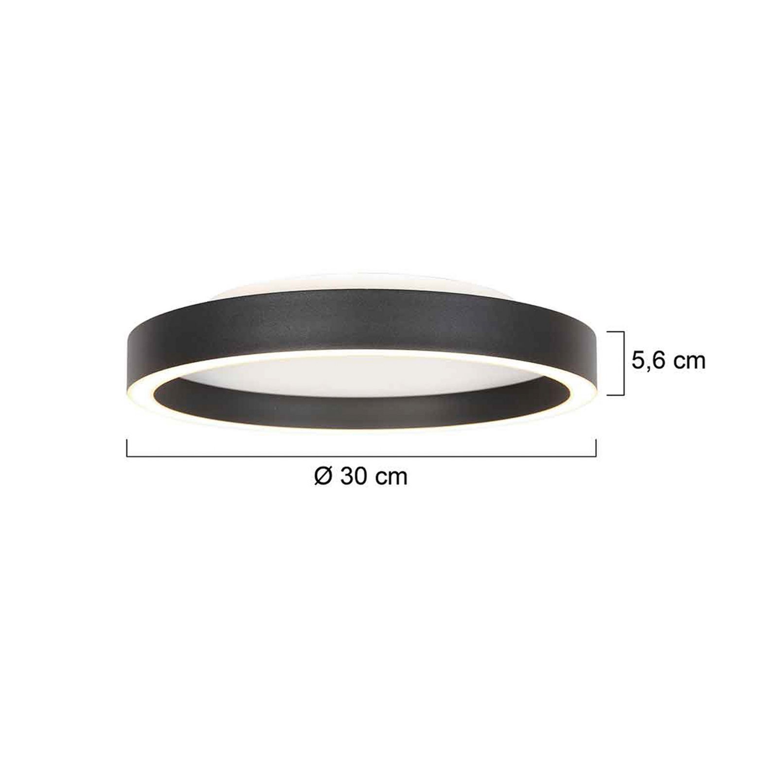 LED-taklampe Ringlux, svart, Ø 30 cm, metall, 2700 K