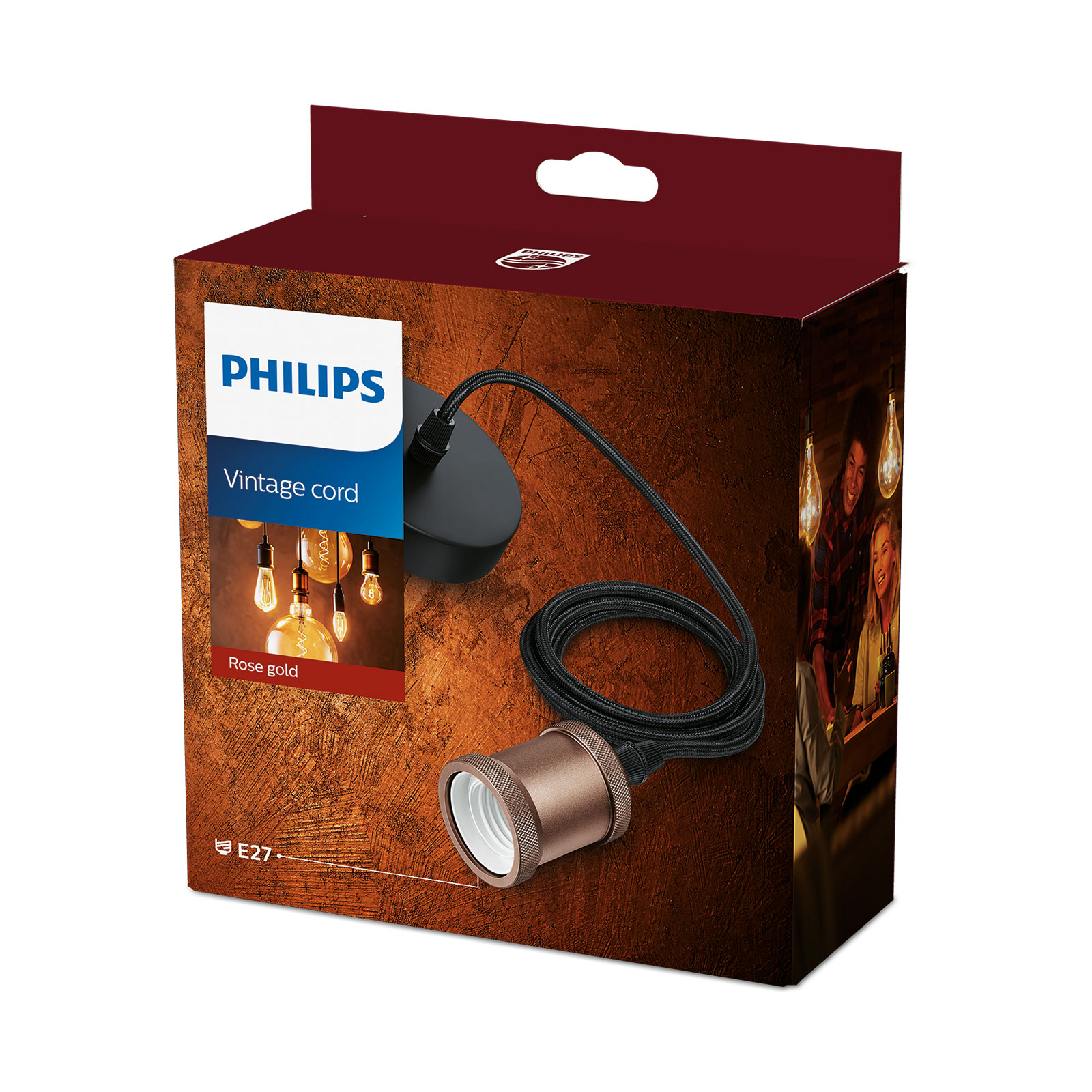 Philips Vintage hengelampe E27, rosegull