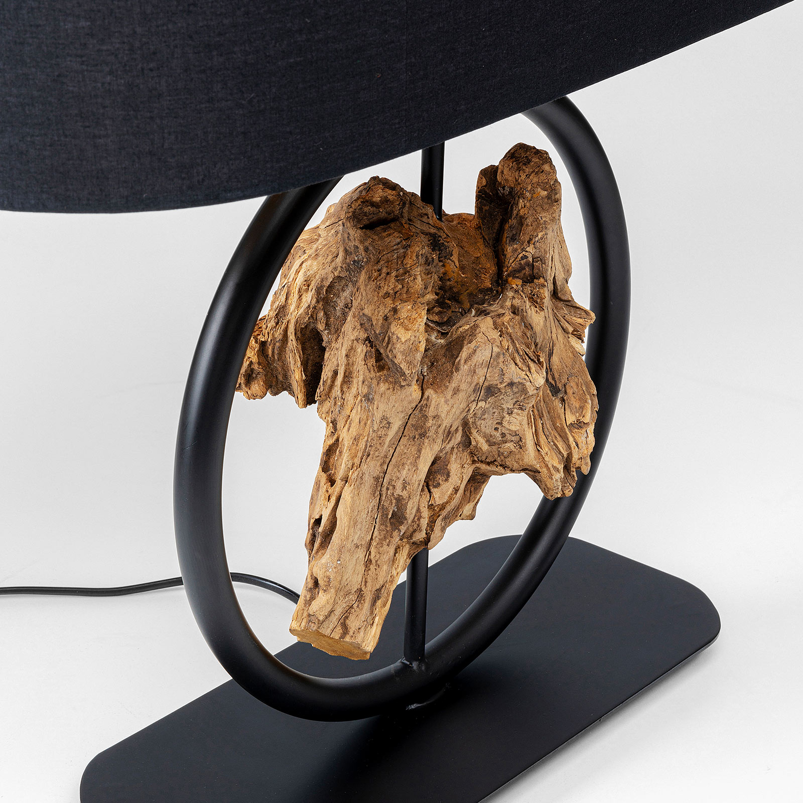 Kare KARE Nature Circle table lamp with wood, for Living / Dining Room, steel, cotton, plastic, wood, E27, 60 W, energy efficiency: A++, L: 55 cm, W: 20 cm, H: 65 cm