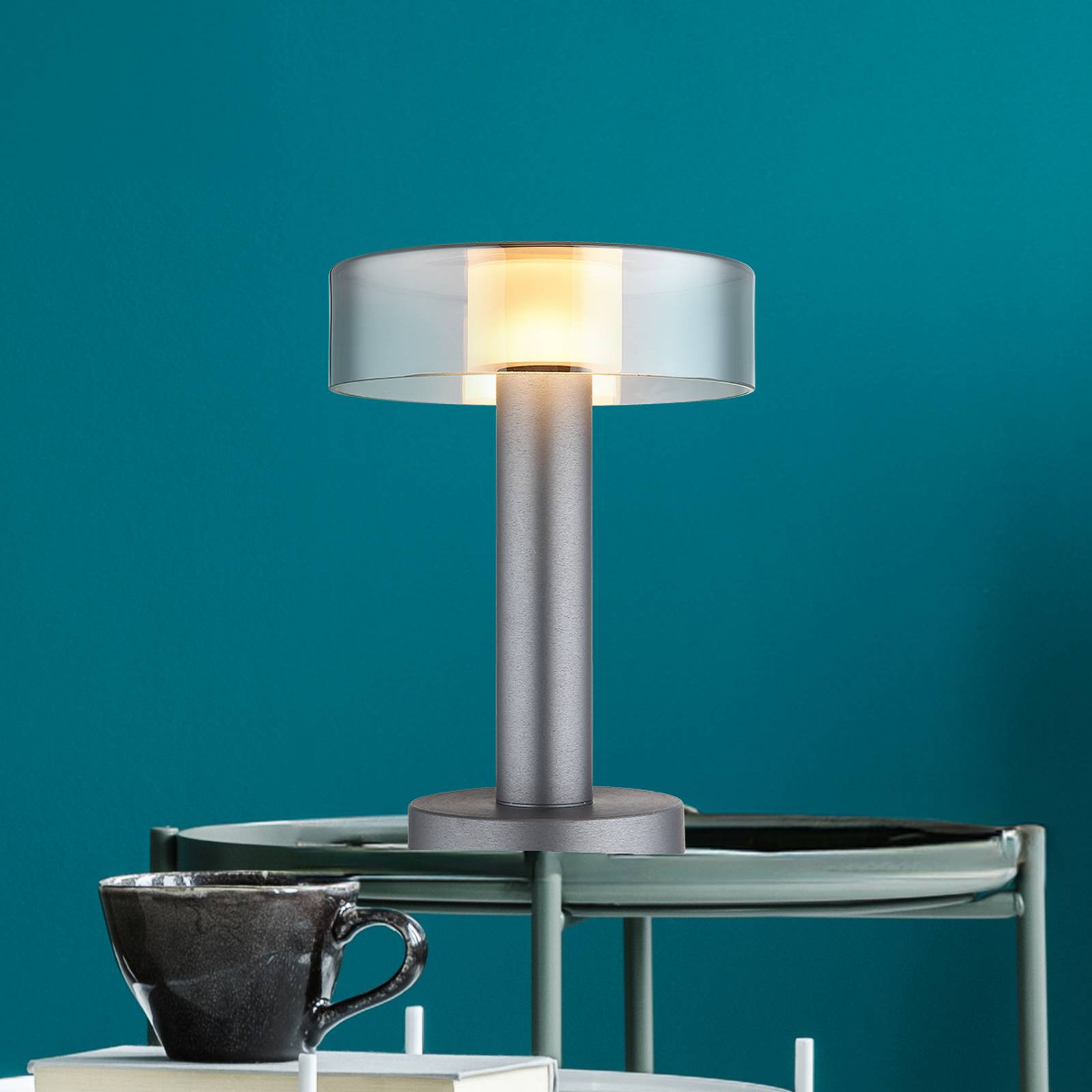 Lampa stołowa LED Grant, wysokość 31 cm, dymny szary, metal