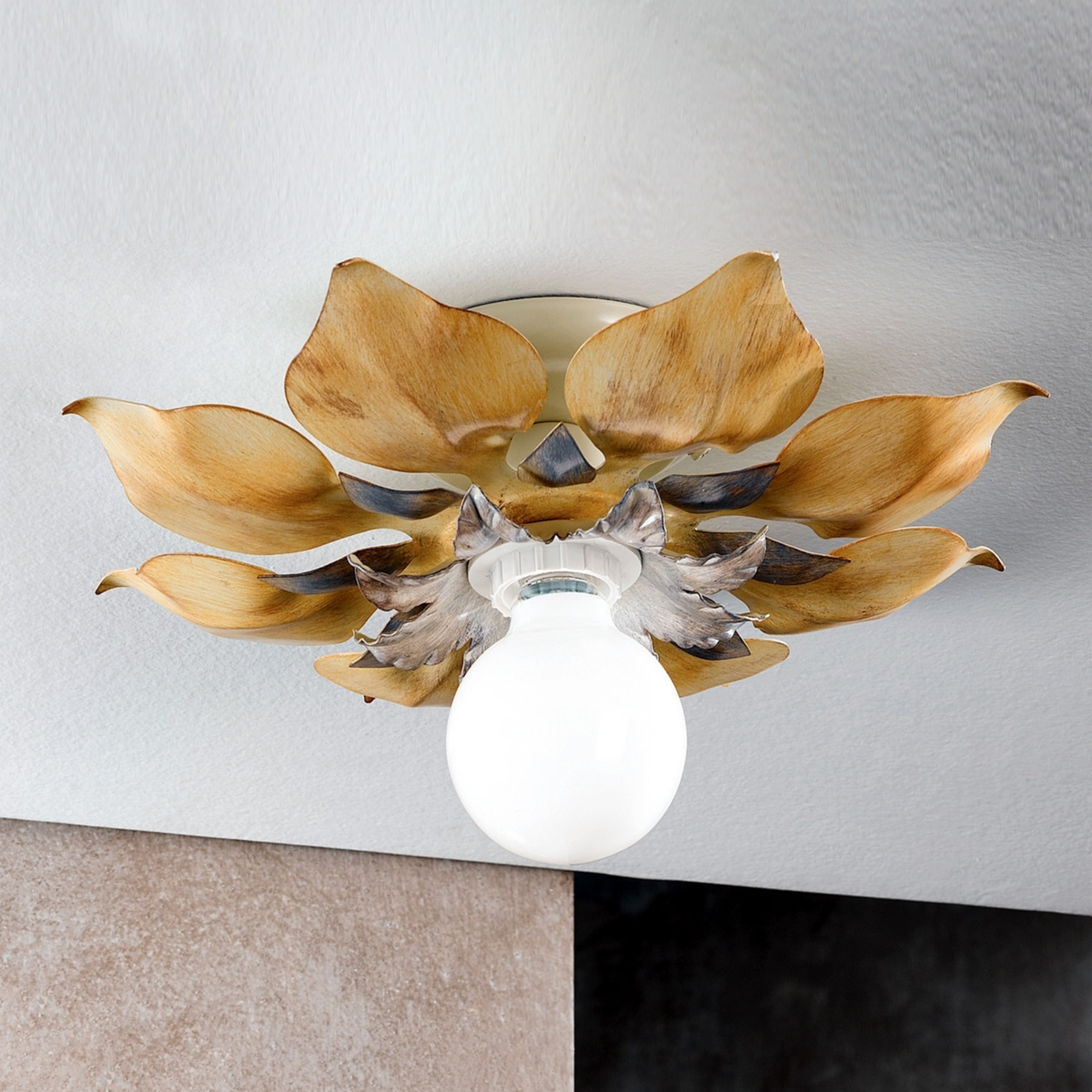 Orion Blossom - Florentine Ceiling Light Ivory, for Living / Dining Room, Metal, E27, 60 W, energy efficiency: A++, H: 8 cm