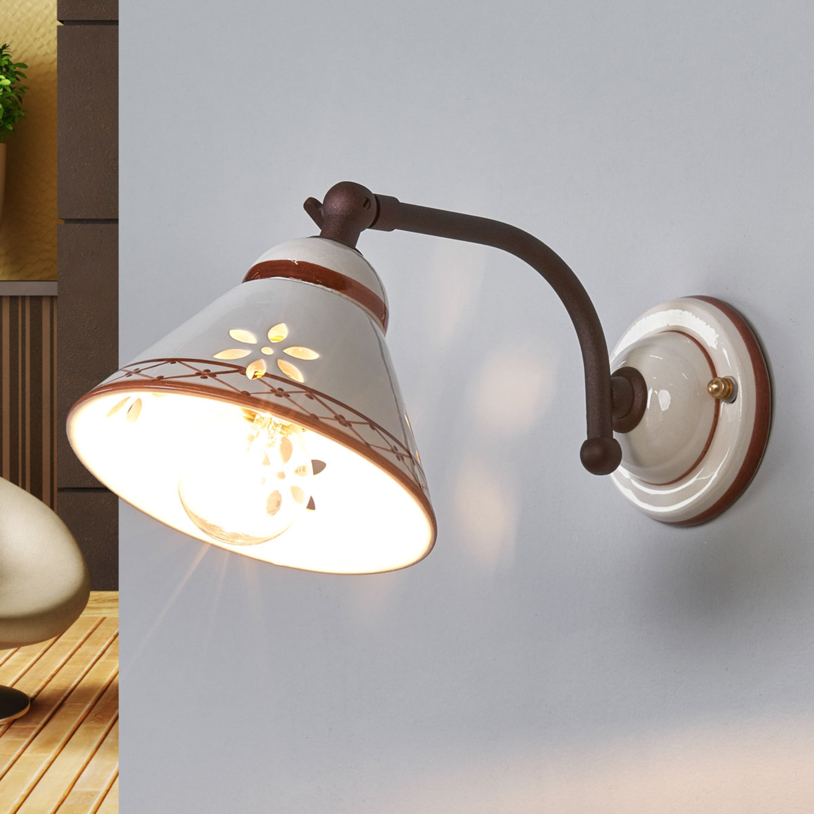 Eurokeramic Ceramic wall light Annabell w/ movable spotlight, for Living / Dining Room, ceramics, metal, E14, 40 W, energy efficiency: A++, H: 20 cm