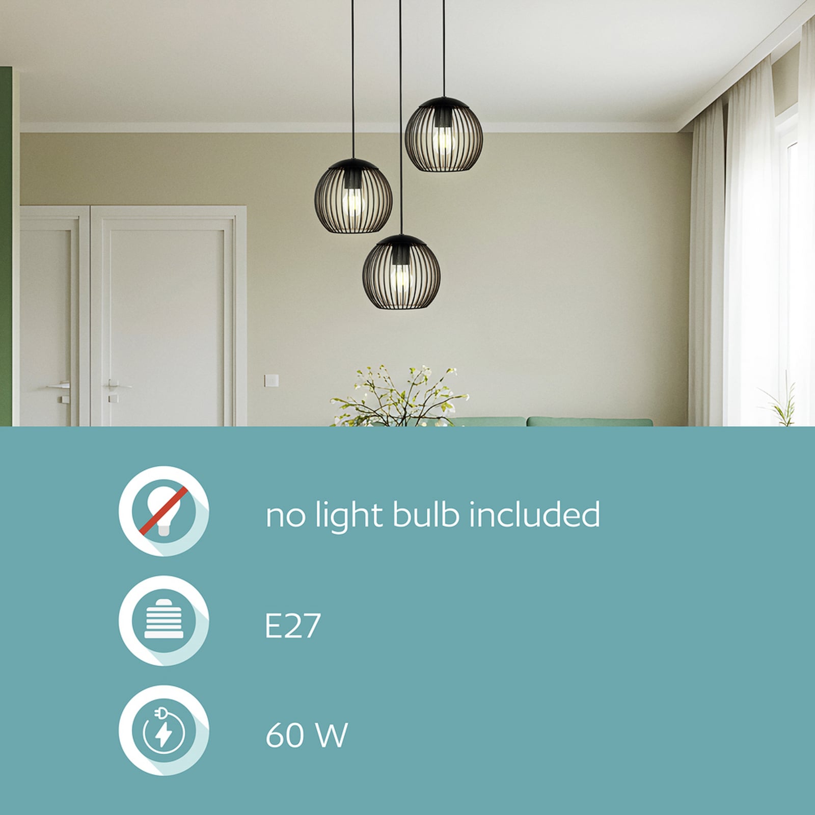 Suspension EGLO ALMANZORA, Ø 47 cm, à 3 lampes, noir, E27 Suspension EGLO ALMANZORA, Ø 47 cm, à 3 lampes, noir, E27