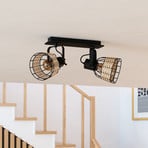 Anwick 1 ceiling spotlight steel/rattan, two-bulb