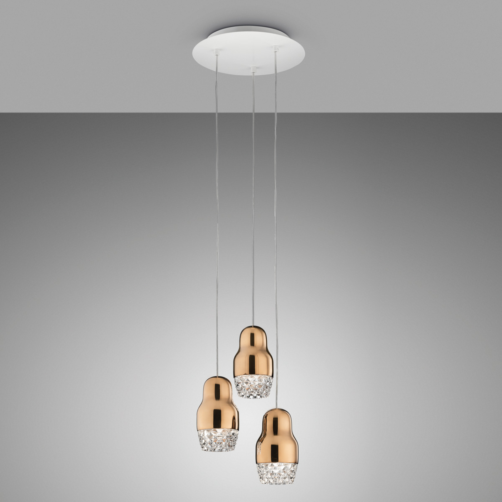 LED hanglamp Fedora roségoud met drie lampjes