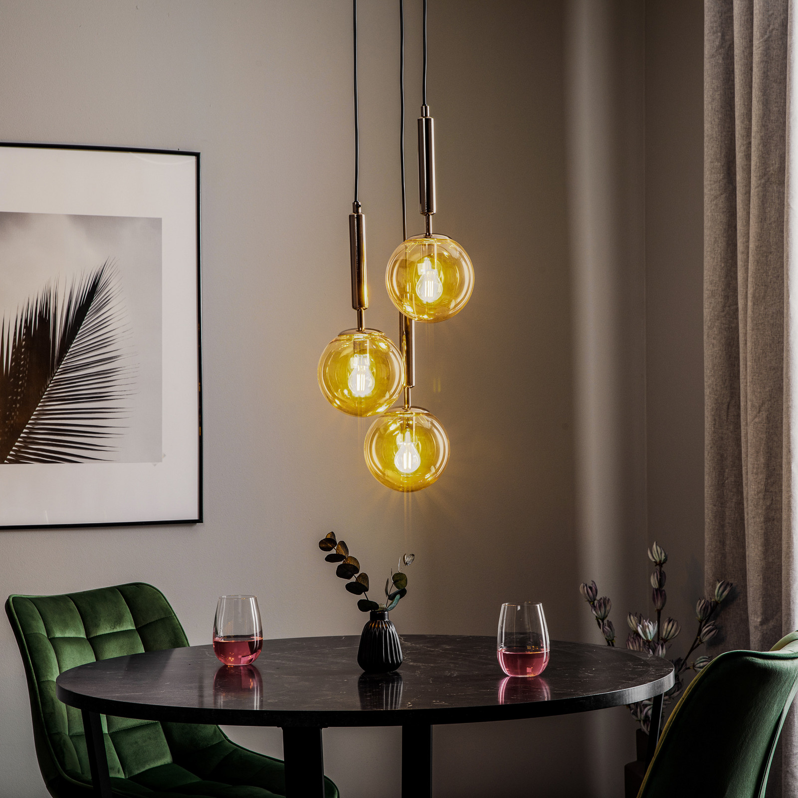 Alfa Lampă suspendată Volda Picolo 3flg negru/auriu rotund - Camera de zi / sufragerie - Modern - negru auriu transparent - Sticlă
