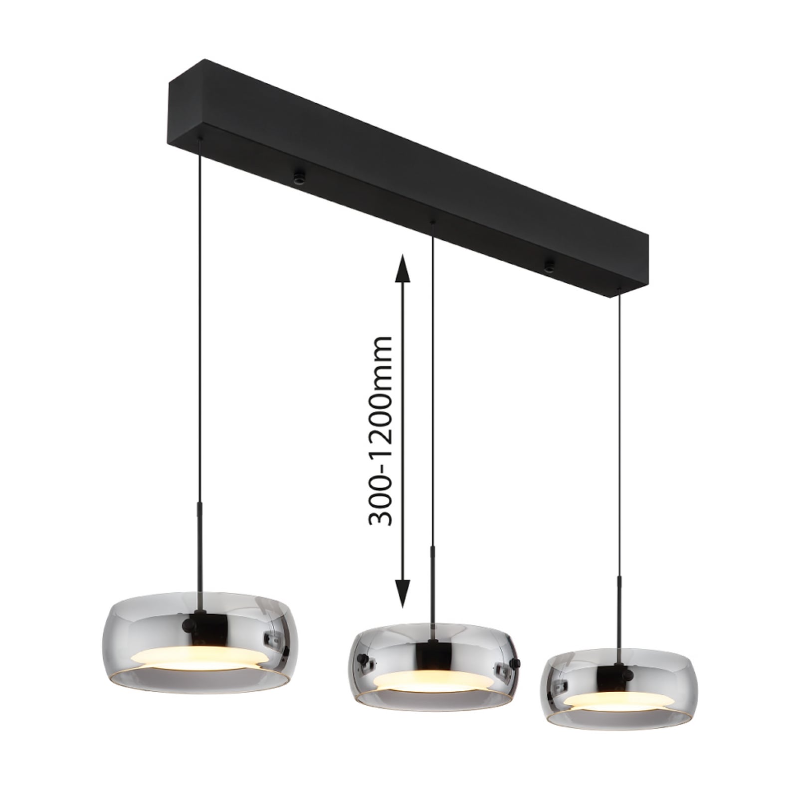 Livion LED lógó világítás, füstszürke/fekete, üveg, 85 cm Livion LED lógó világítás, füstszürke/fekete, üveg, 85 cm