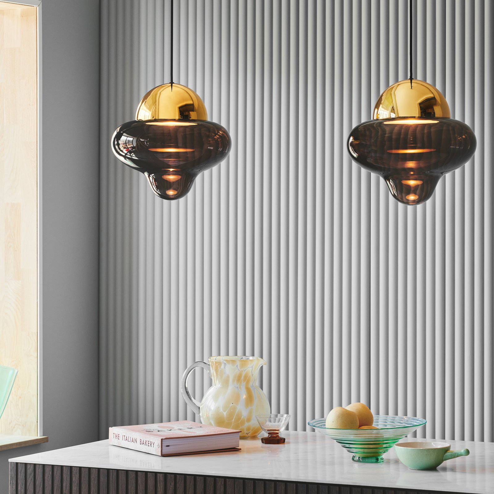Lampa wisząca LED Nutty XL, kolor brązowy / złoty, Ø 30 cm, szkło