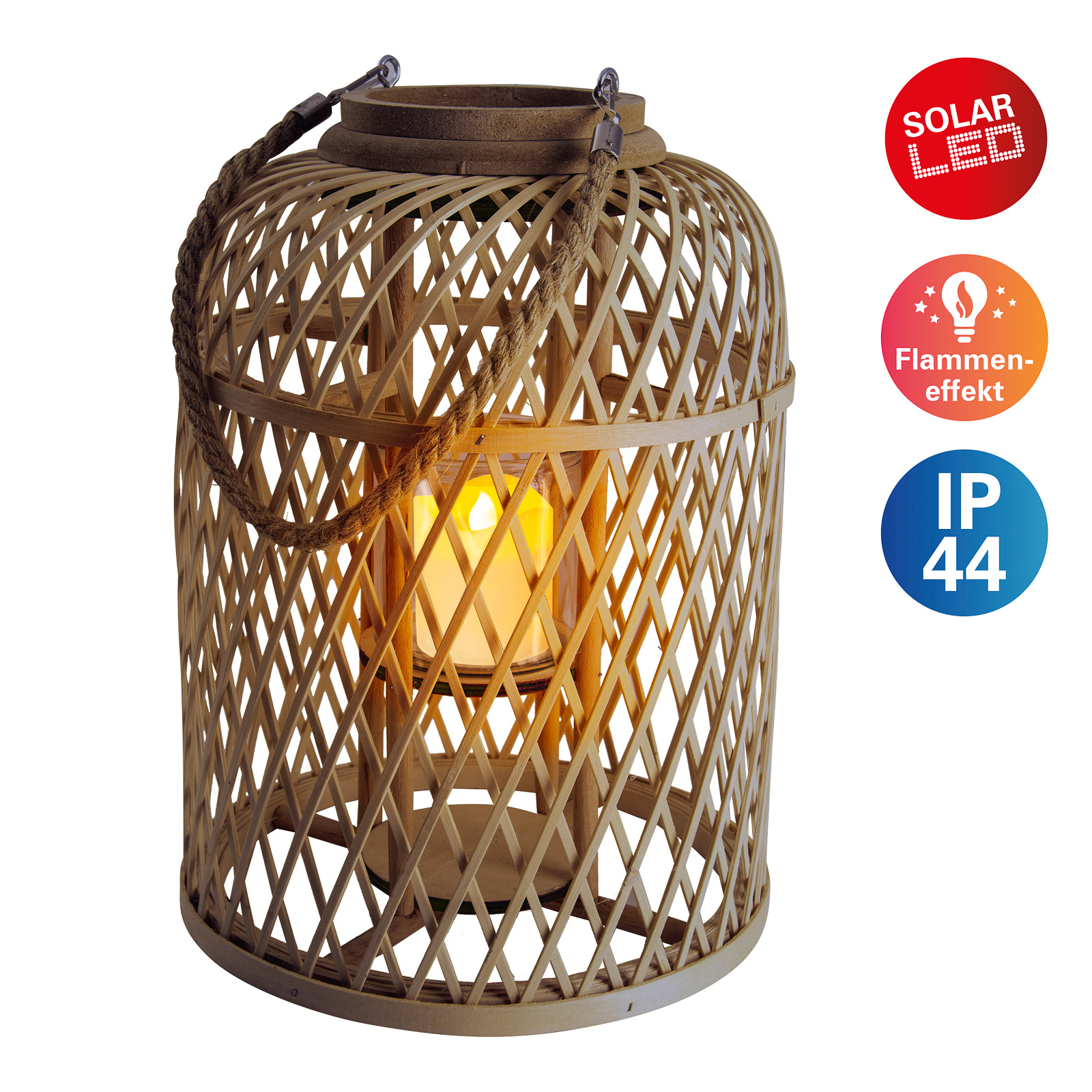 Basket LED solar lantern, bamboo, 38 cm, brown