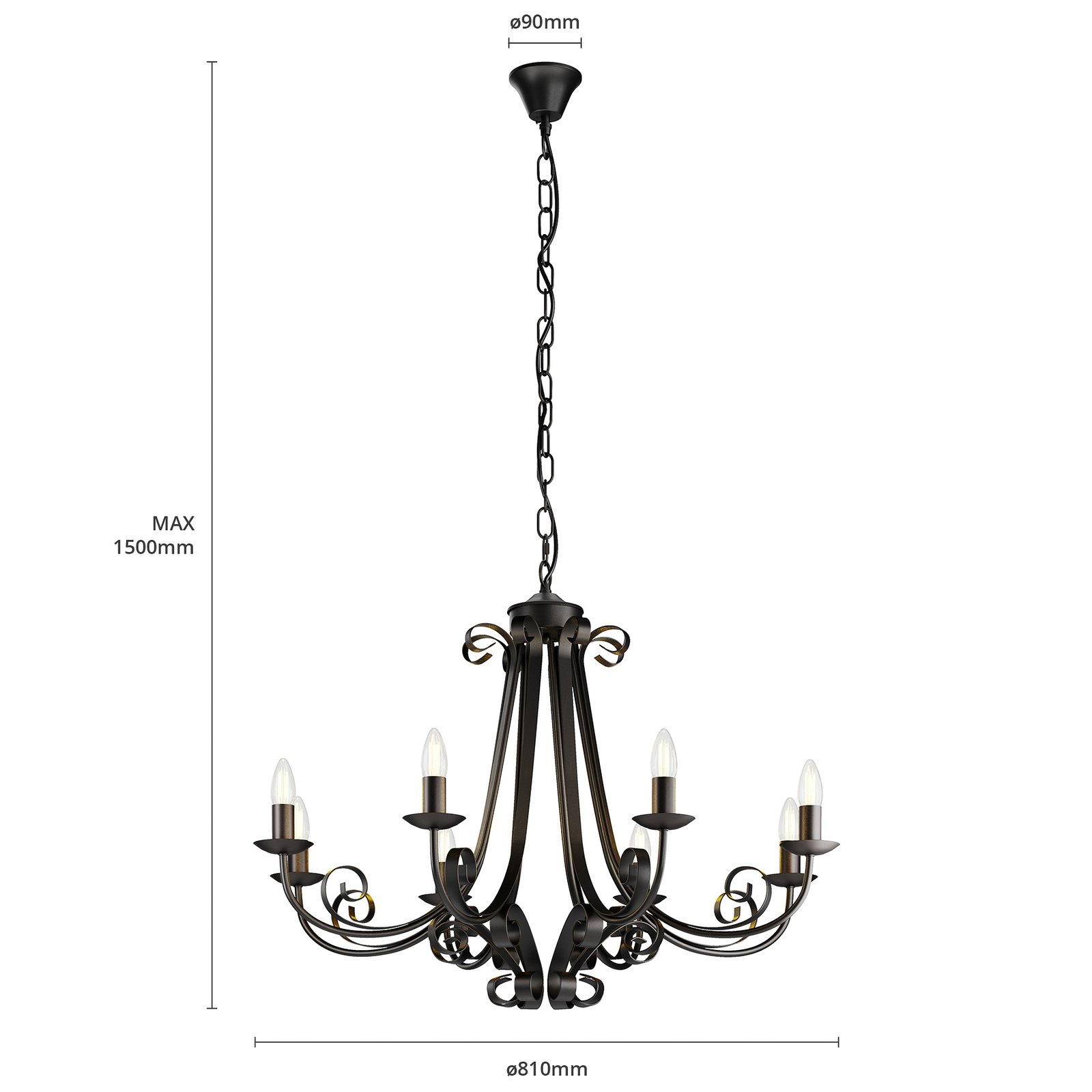 Lindby Kronleuchter Scaleria, Ø 81 cm, 8-flammig, braun, E14