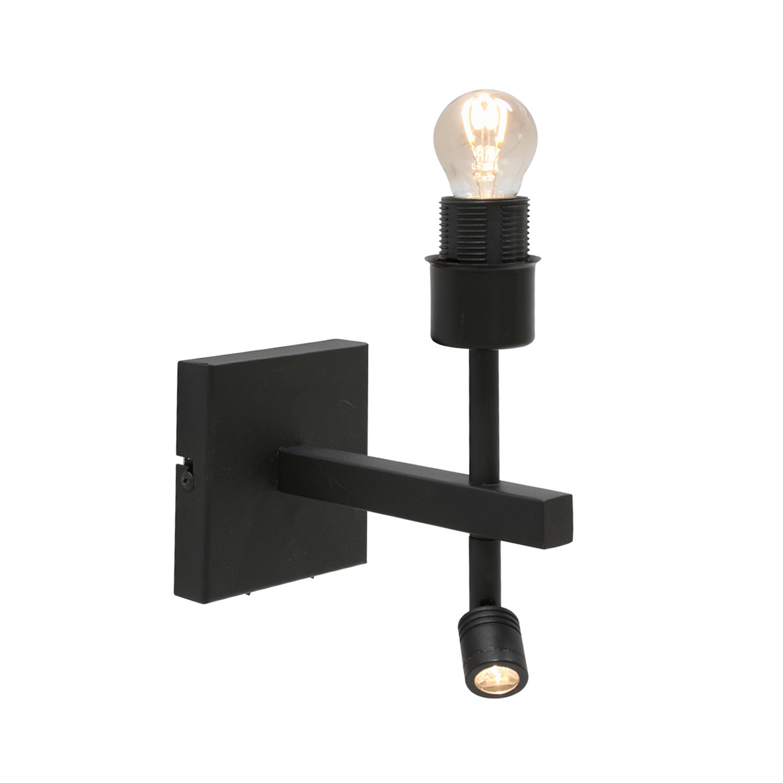 Aplică de perete Stang, negru/maro Lumină de citit LED Înălțime 27 cm Plută