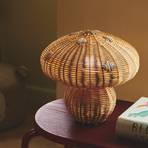 Stolová lampa Allie, ratan, tvar hríbu, prírodná hnedá