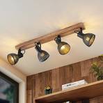 Lindby Raniso downlight de techo, madera de caucho, 4 luces