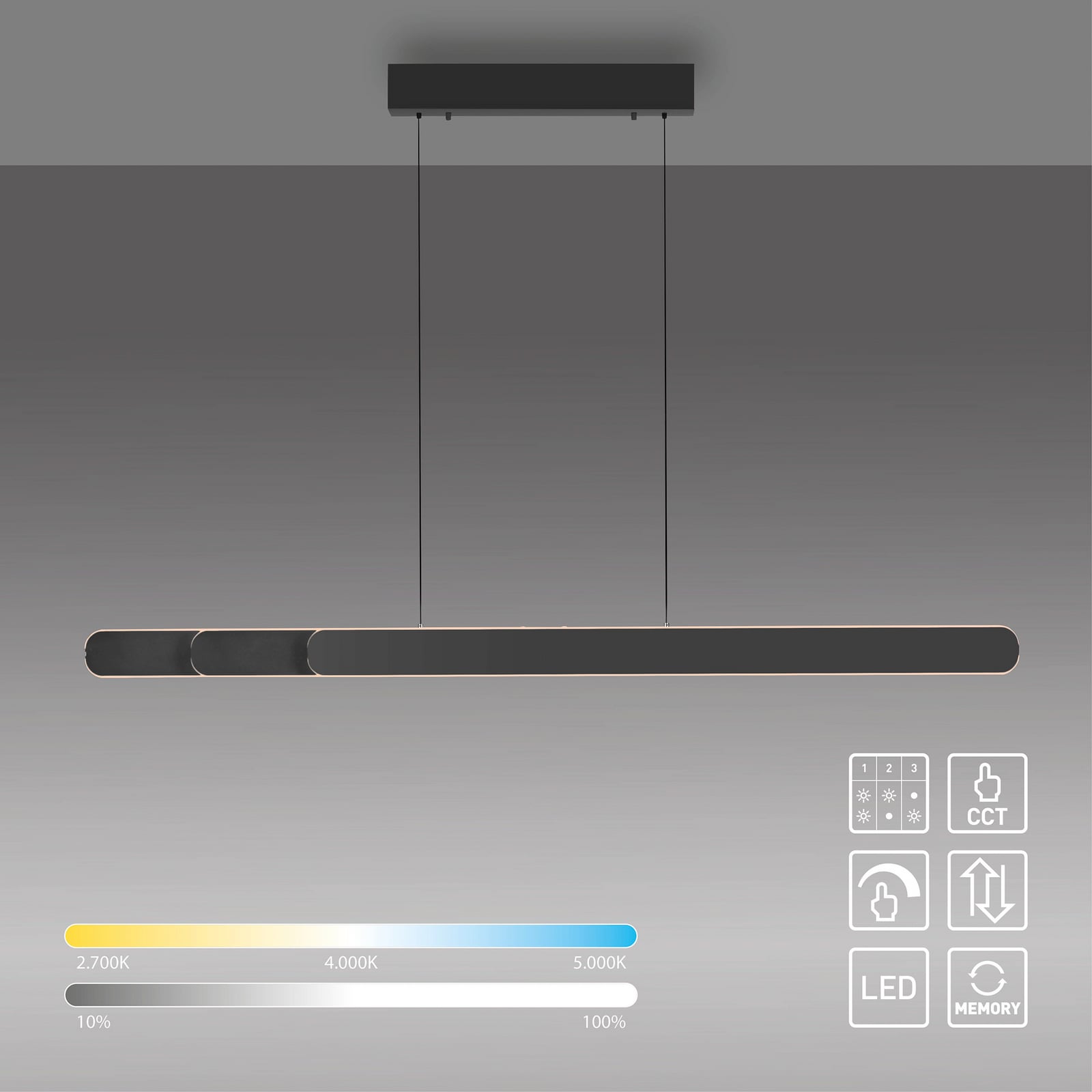 LED-riippvalgusti ADRIANA ROUND, must, pikkus 160 cm, metall, CCT