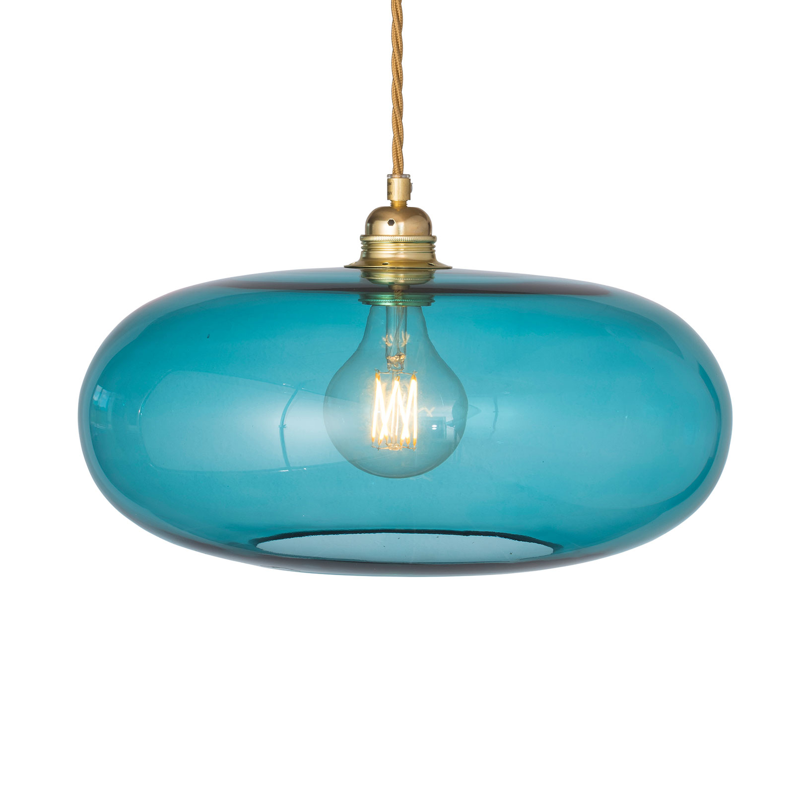 EBB & FLOW Horizon hanging lamp blue Ø 36 cm, for Living / Dining Room, glass, metal, fabric, E27, 25 W, energy efficiency: A++, H: 20 cm