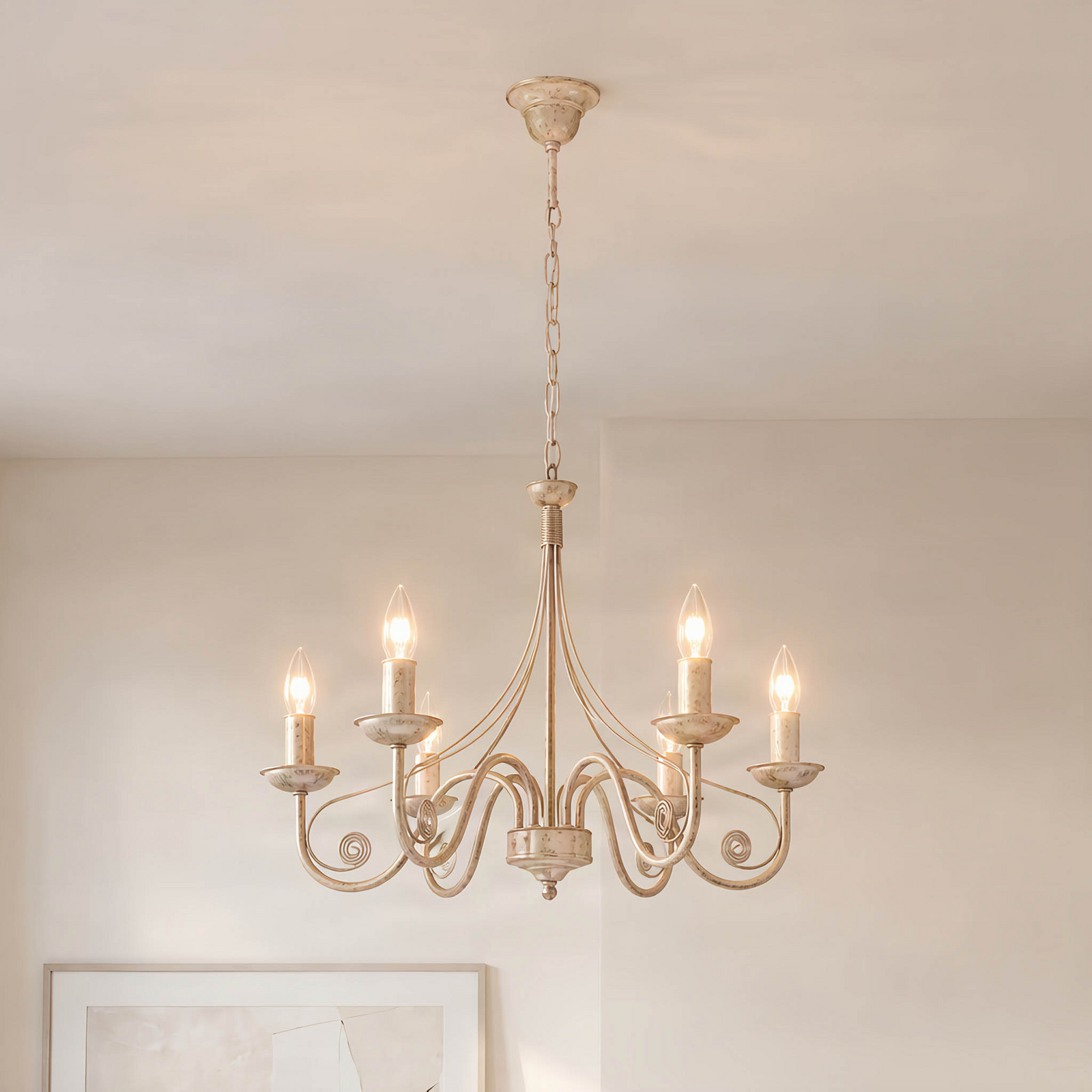 Candelabru Ayleen cu 6 becuri, 1 nivel, alb