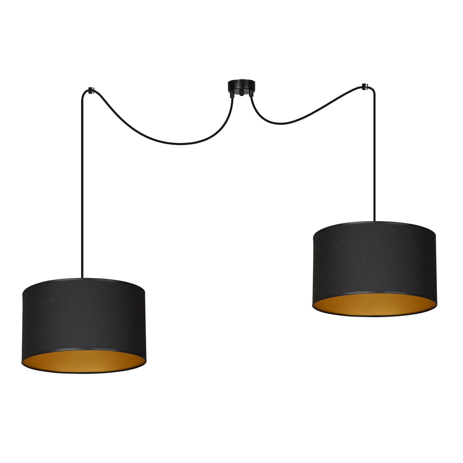 Hanglamp Roto 2 in zwart, kappen binnen goud