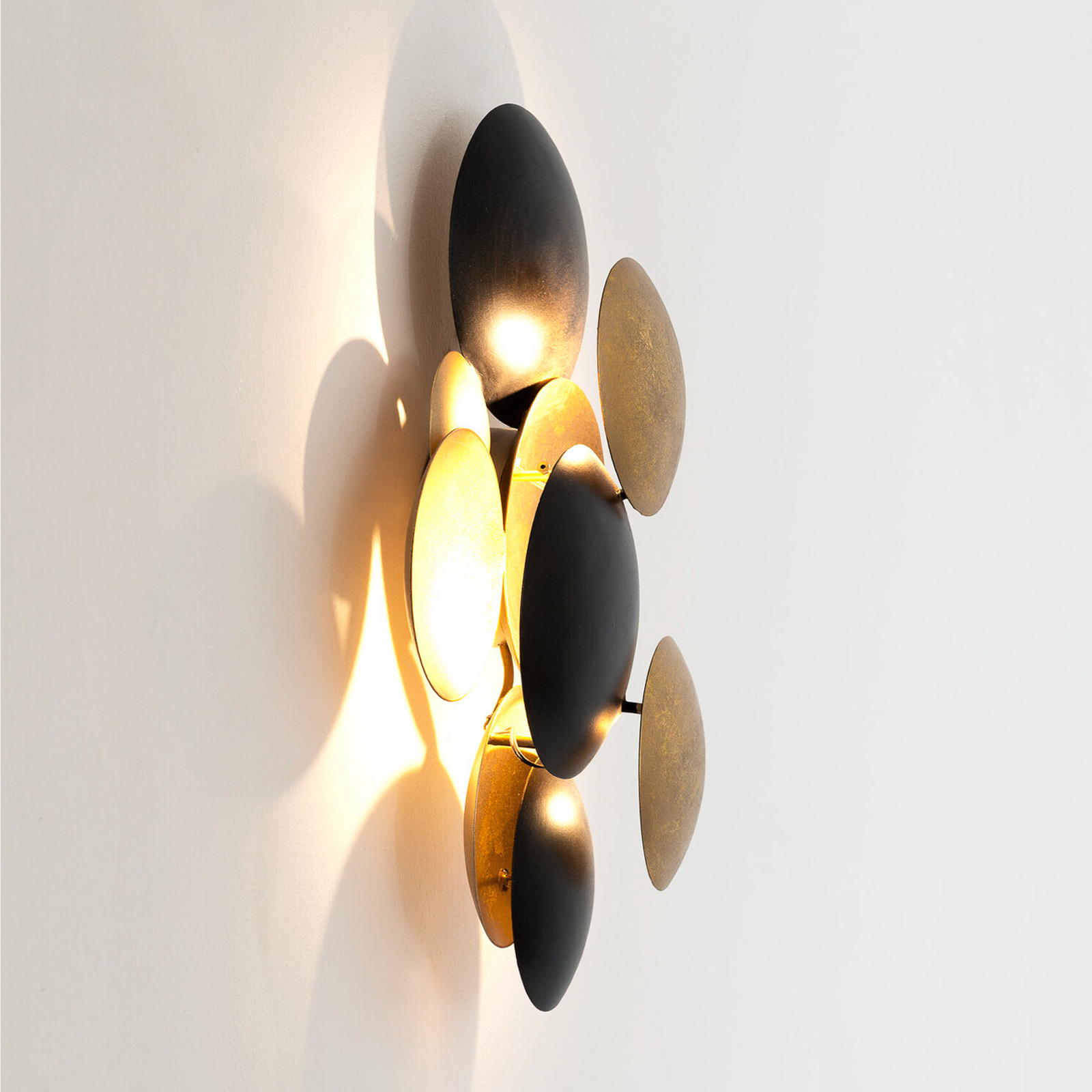 Aplique de pared LED BOLLADARIA, negro/dorado, 42 x 27 cm, metal, atenuable