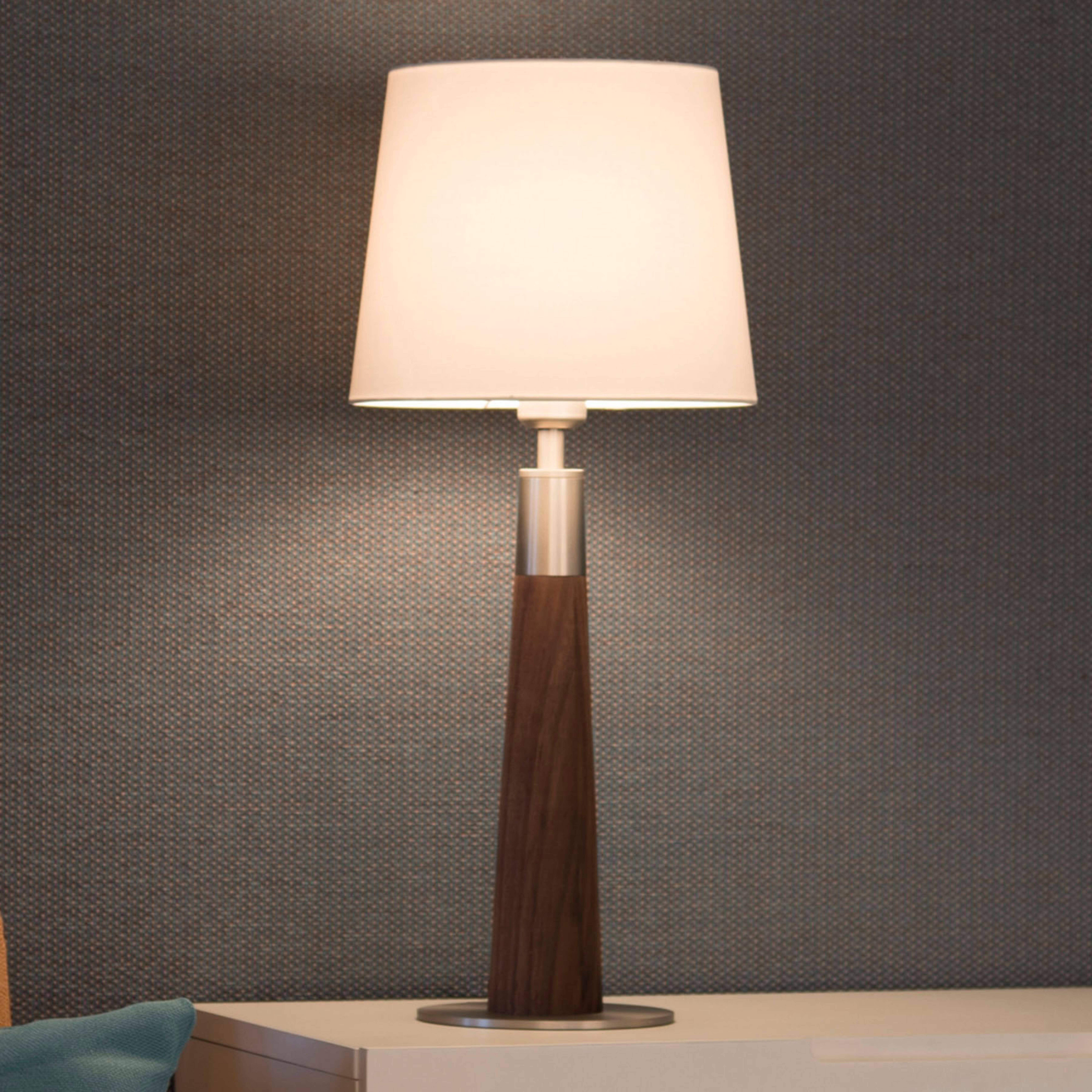HerzBlut Conico lámpara de mesa blanca, nogal 58cm