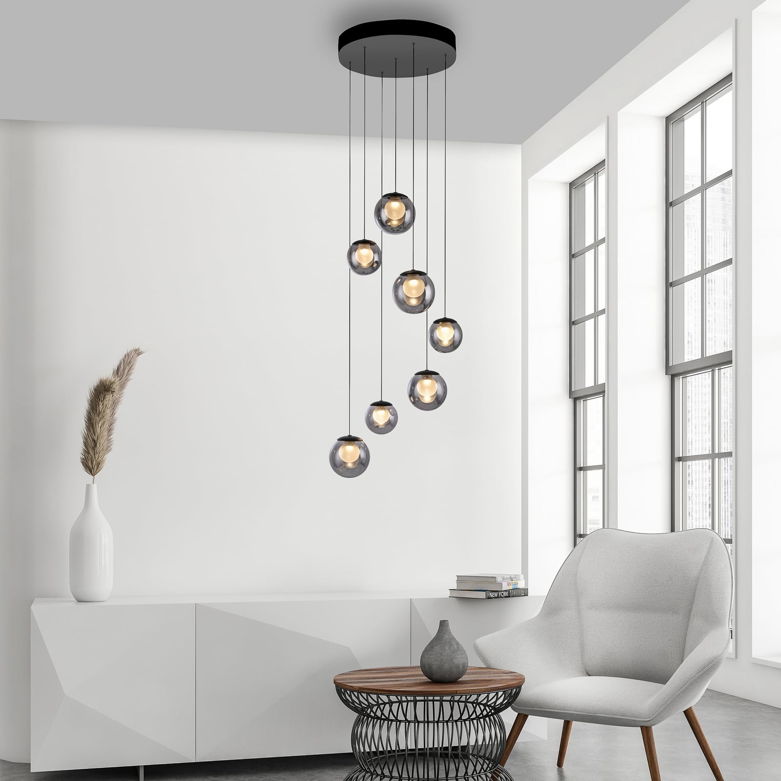 Popup LED-Hängelampe, grau/rauchgrau, Ø 40 cm, 7-flg. - PURE Popup LED-Hängelampe, grau/rauchgrau, Ø 40 cm, 7-flg. - PURE