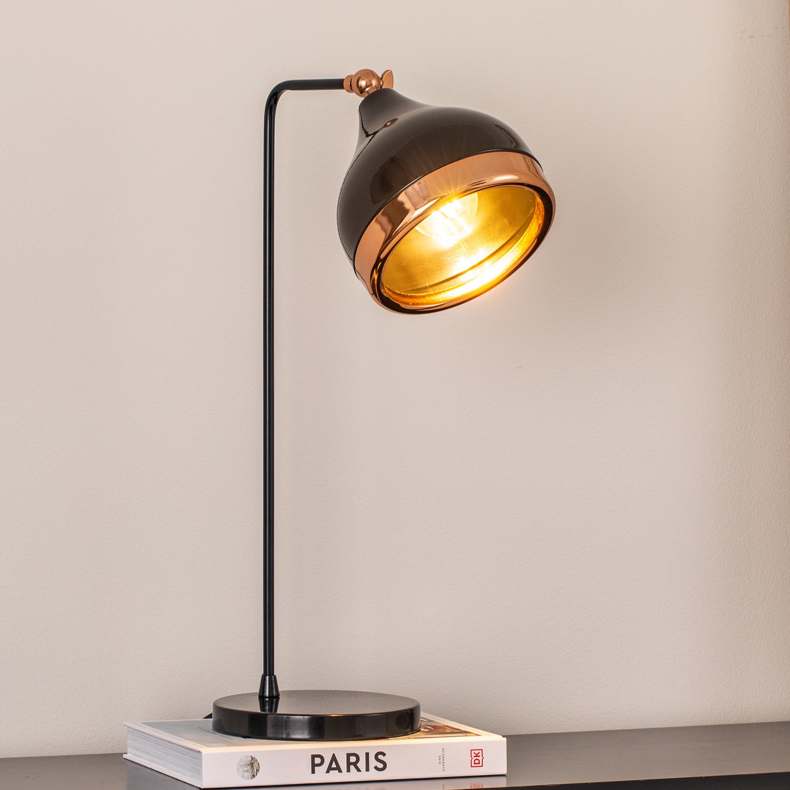 Yildo table lamp, black/copper, metal, height 52 cm