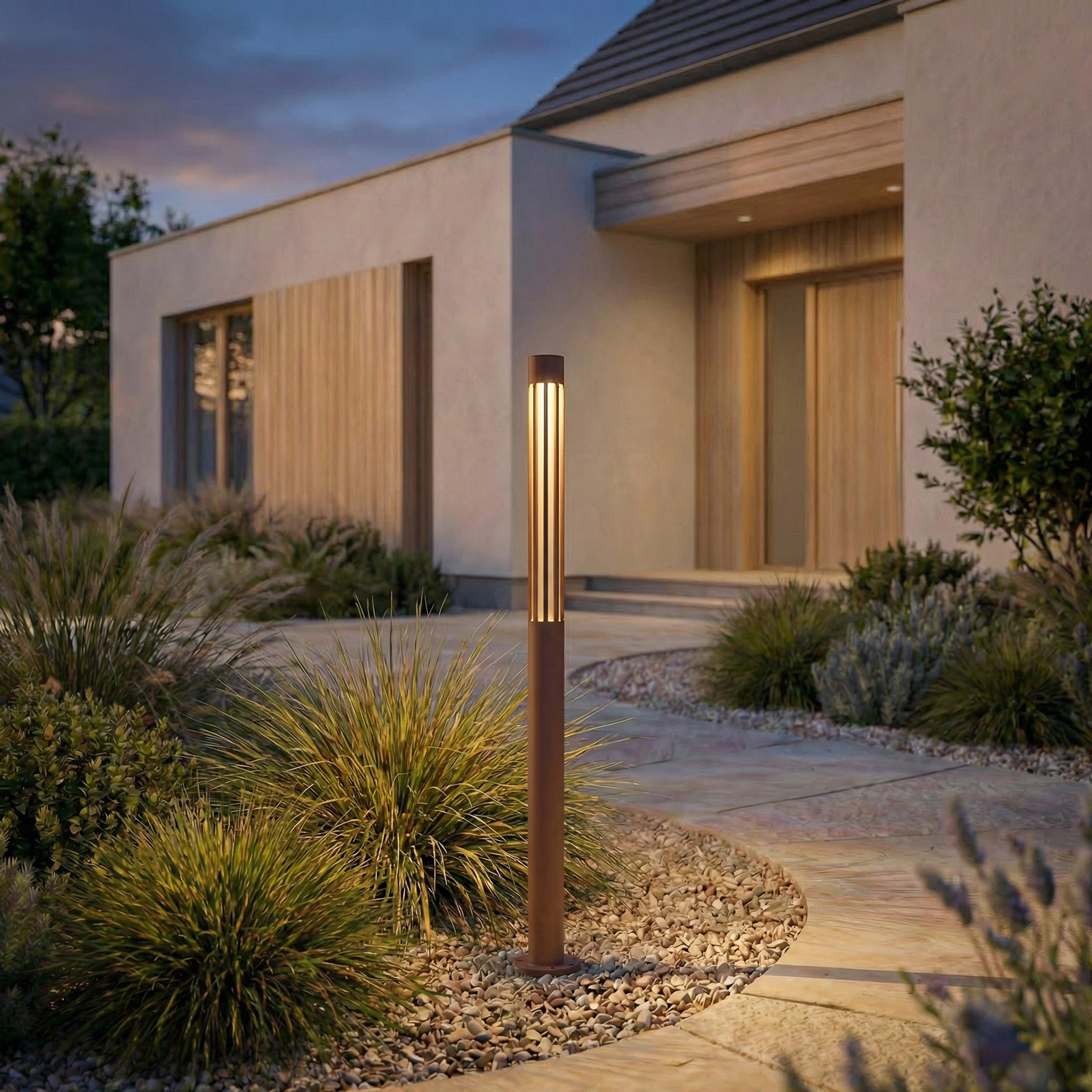 Lindby LED φωτιστικό διαδρόμου Fjorya, ύψος 90 cm, γκρι πέτρα, IP65