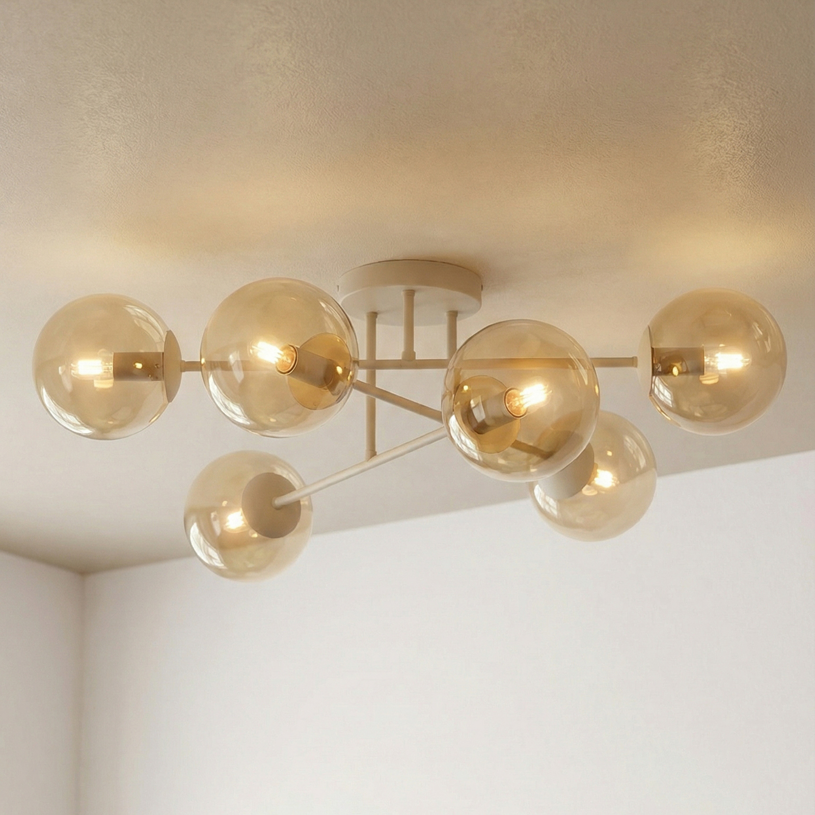 ROMA ceiling light, beige, Ø 75 cm, 6-bulb, glass/metal, E14
