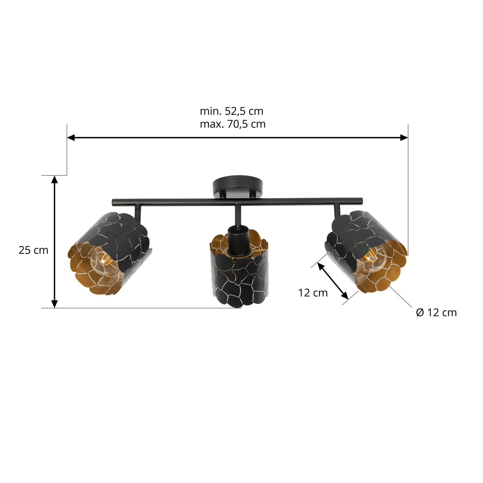 Lindby plafondlamp Aralena, zwart/goud, 3-lamps, metaal