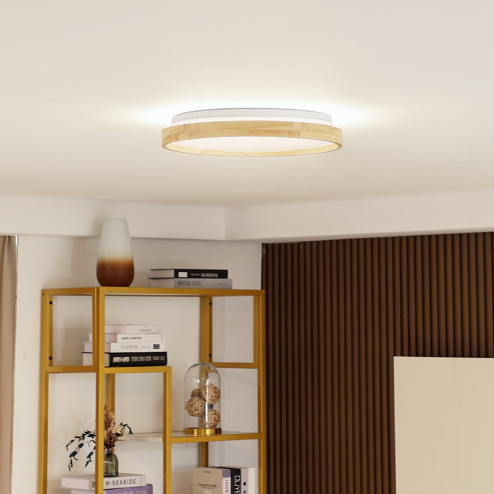 Lindby Mirren LED-taklampa trä Ø39,5cm smart