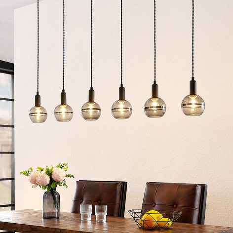 Lucande Ably suspension, verre fumé, à 6 lampes