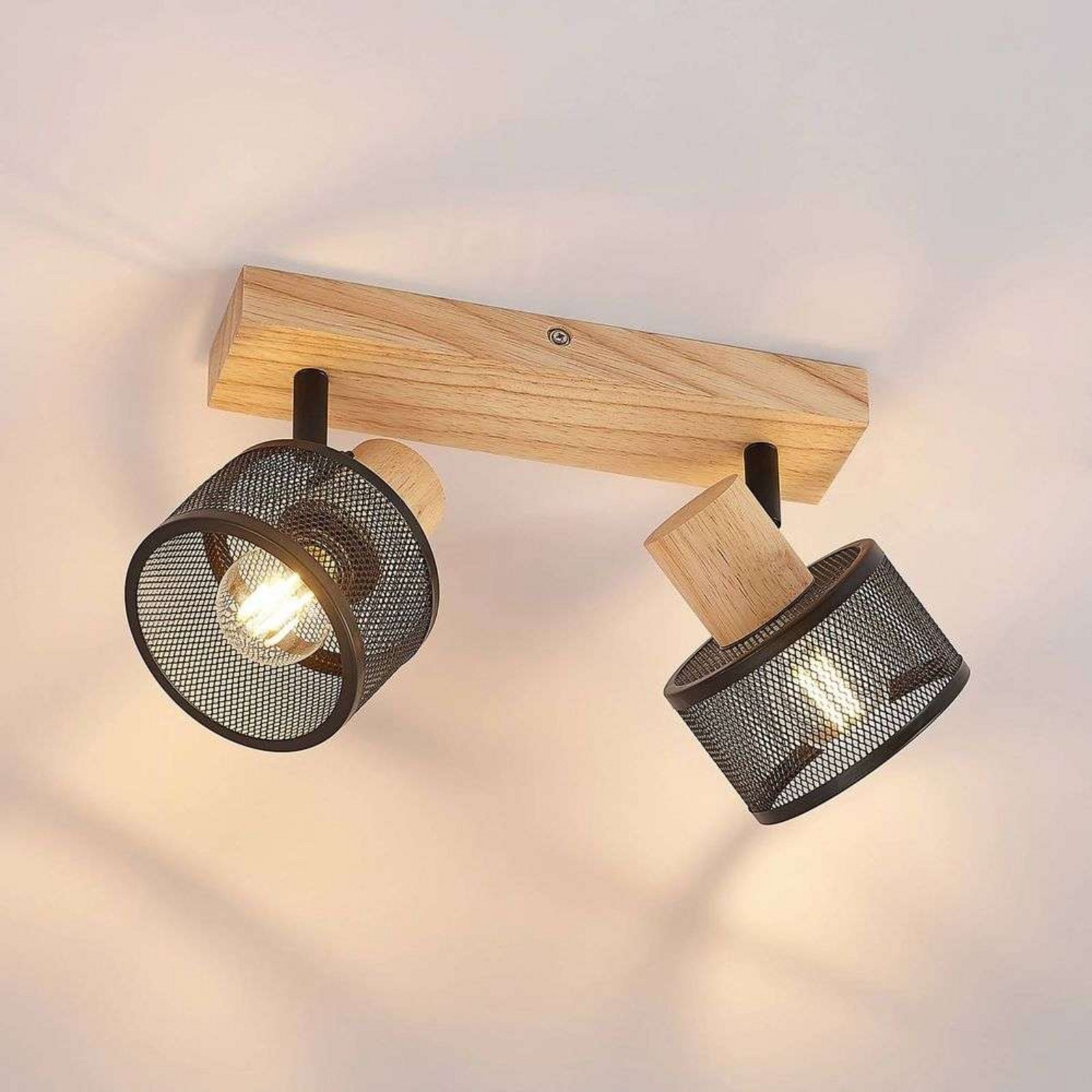 Evinora 2 Stropna lampa Crna/Drvo - Lindby