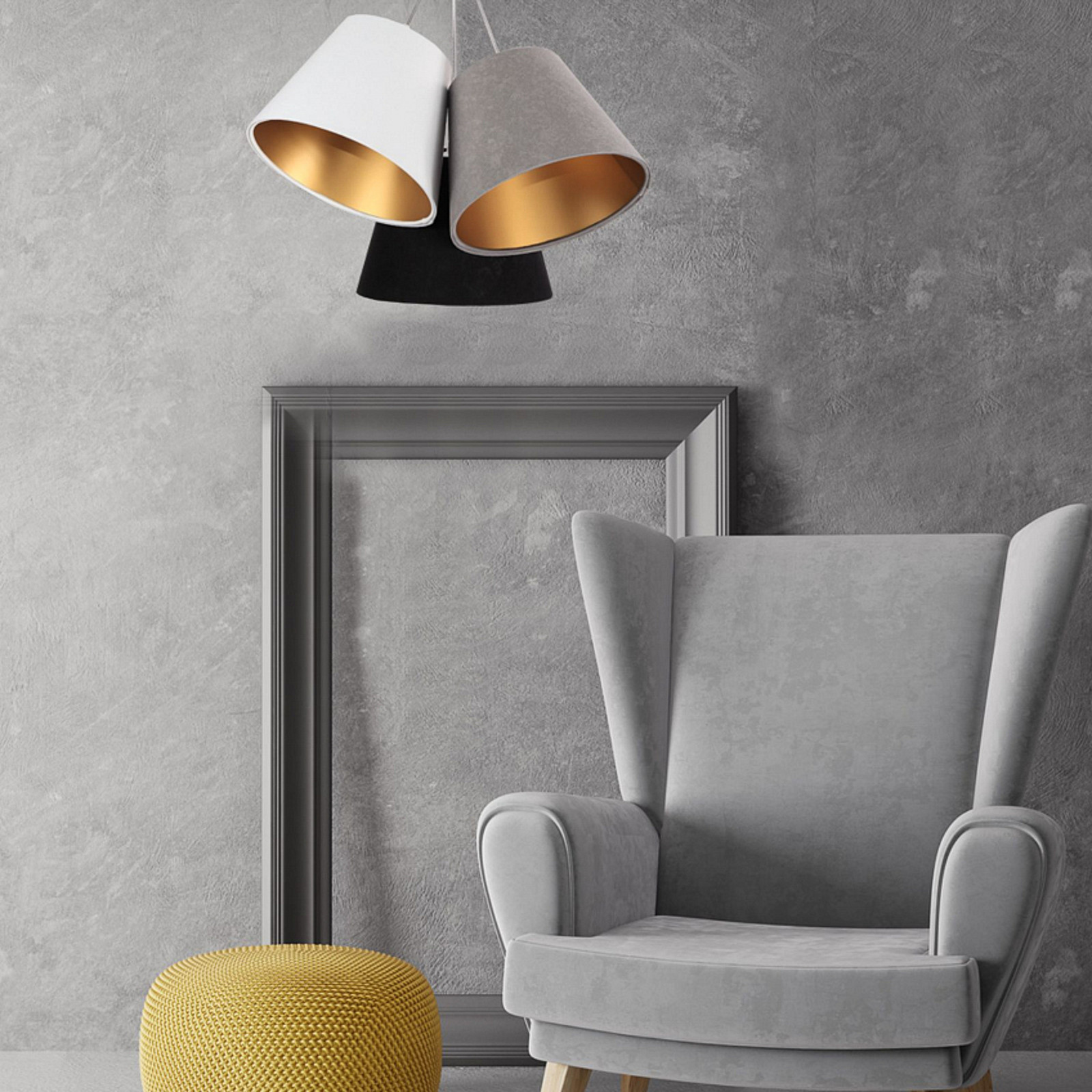 Maco Design Lampă suspendată Zsofia 3 becuri alb/gri/negru/auriu - Camera de zi / sufragerie - Modern - alb gri negru auriu - Țesătură / Textil
