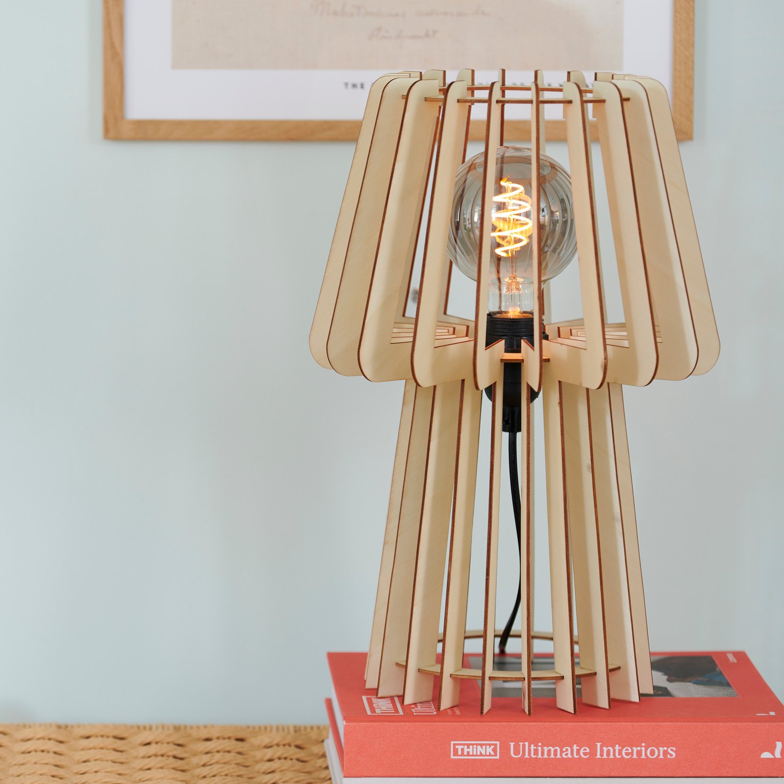 Table lamp Groa with decorative wooden elements