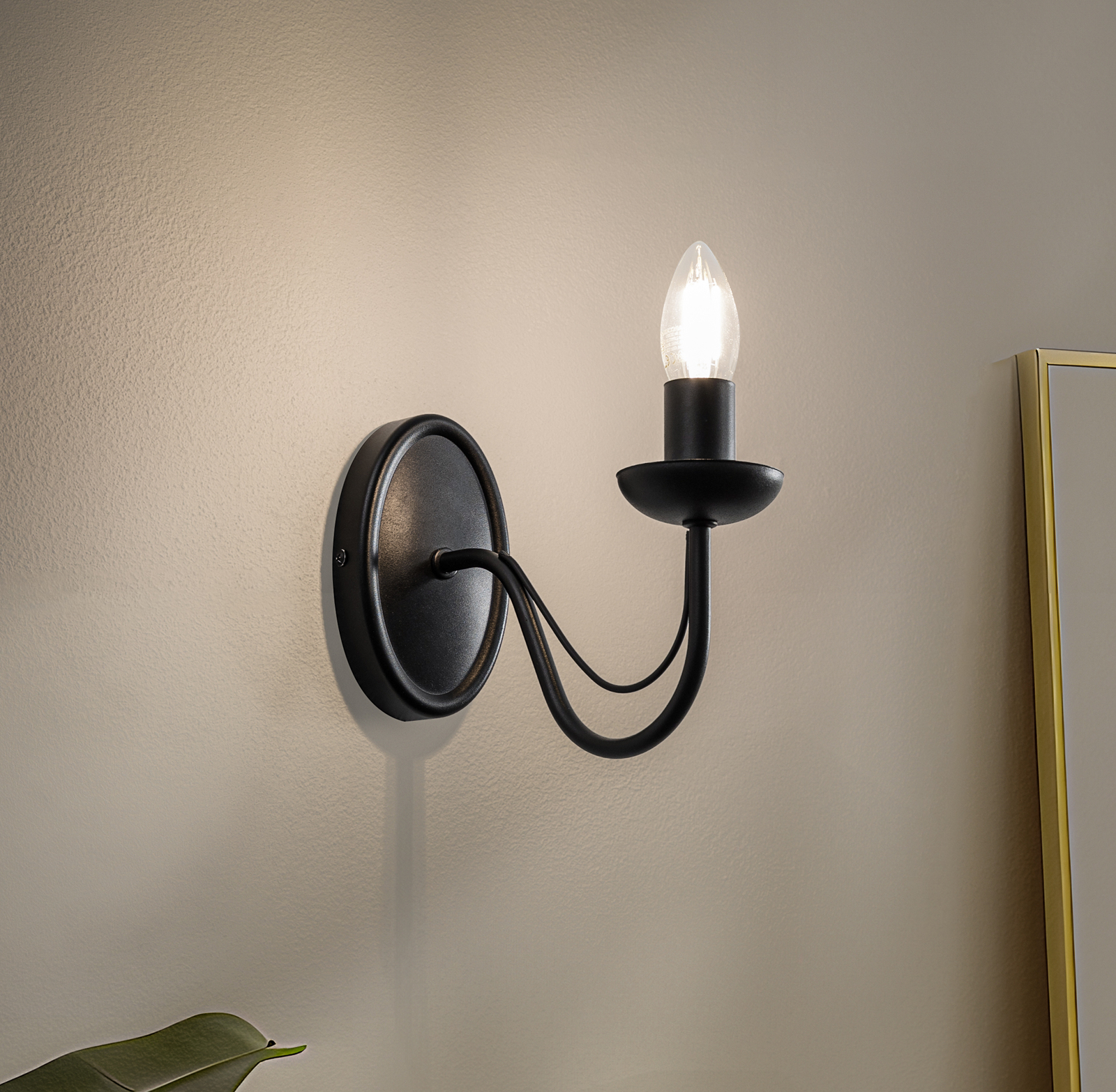 Malbo wall light in black, 1-bulb