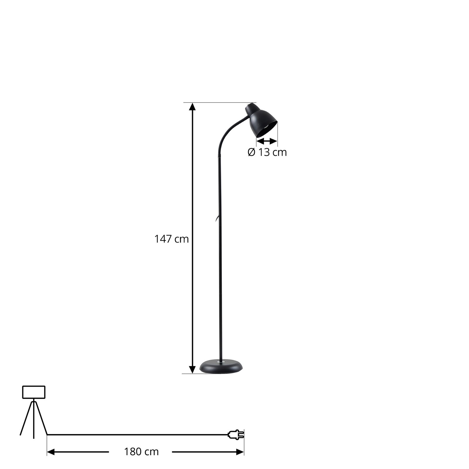 Lampa stojąca Lindby Tebbi, czarny, metal, wysokość 150 cm