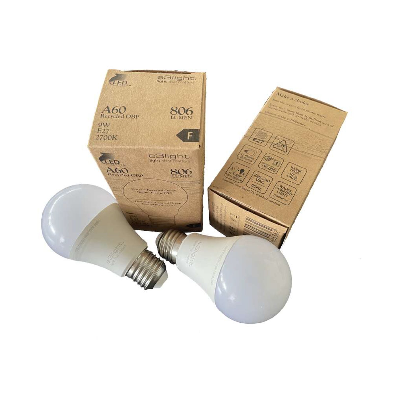 Bec LED 9W (806lm) Recycled Ocean Bound Plastic E27 - e3light