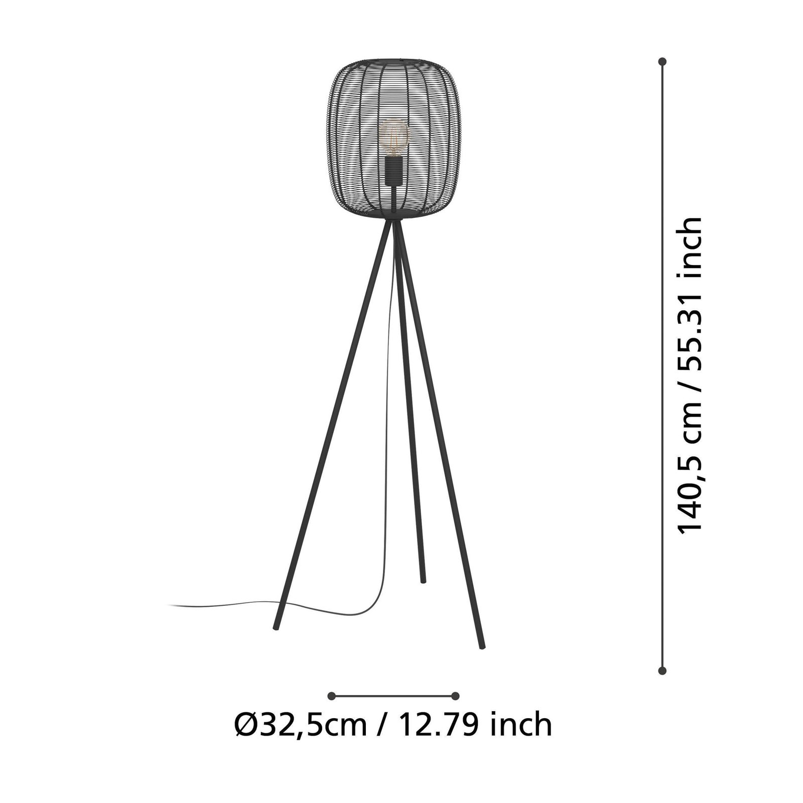 Stojacia lampa Rinroe, výška 140,5 cm, čierna, oceľ