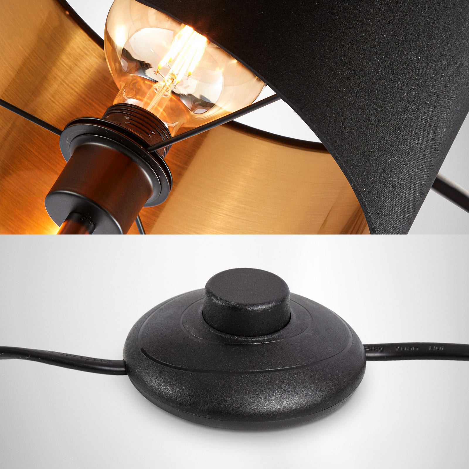 Lampadar Kari, dreaptă, negru/auriu, textil, E27