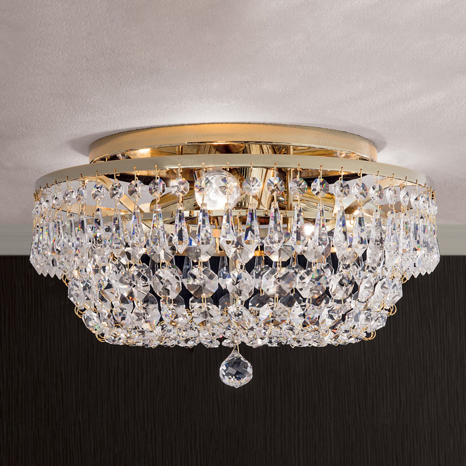 Vijftig krans vertegenwoordiger Kristallen plafondlamp SHERATA rond, goud, 35 cm | Lampen24.be
