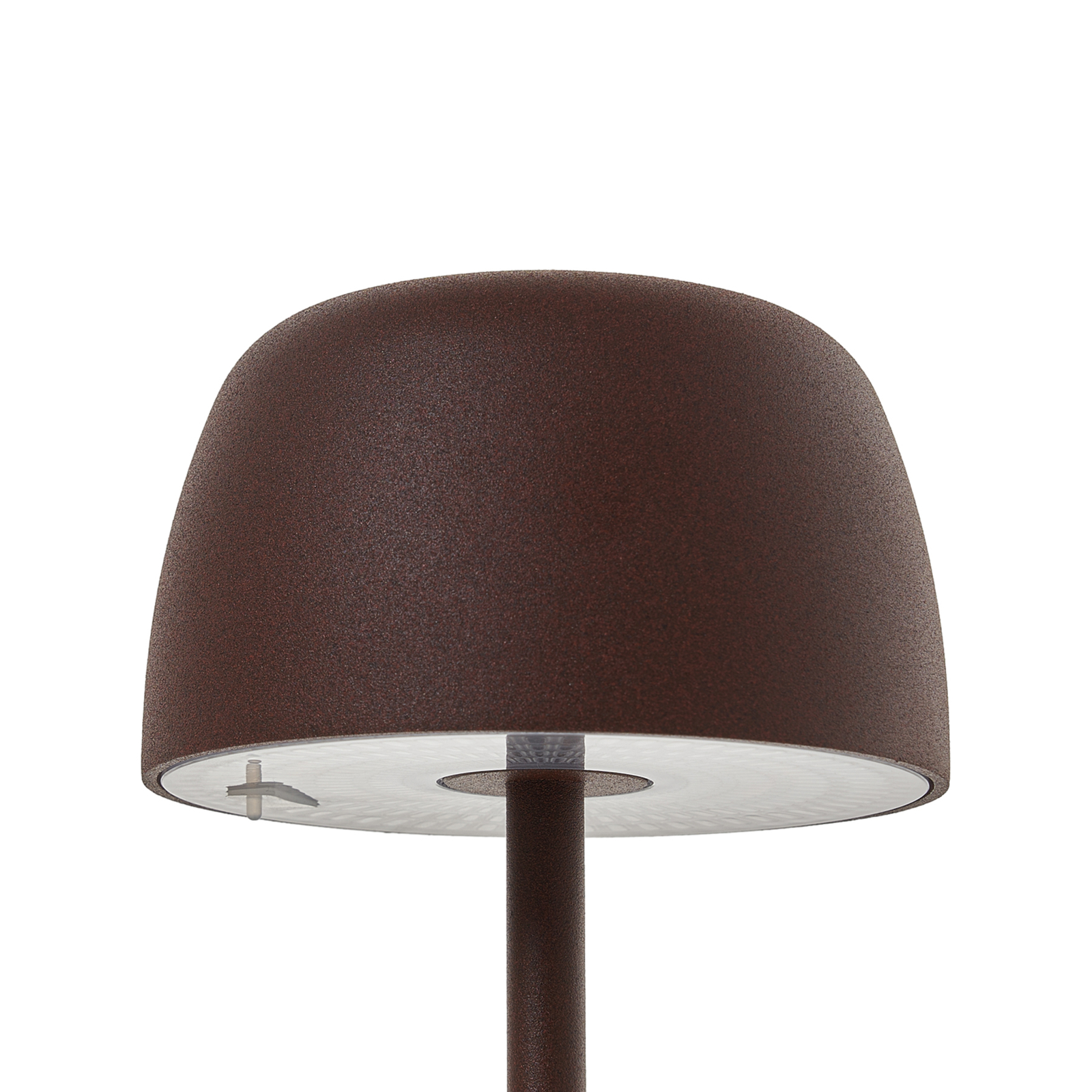 Lindby LED dobíjacia stolová lampa Arietty, hnedá, hliník, Ø 10,5 cm